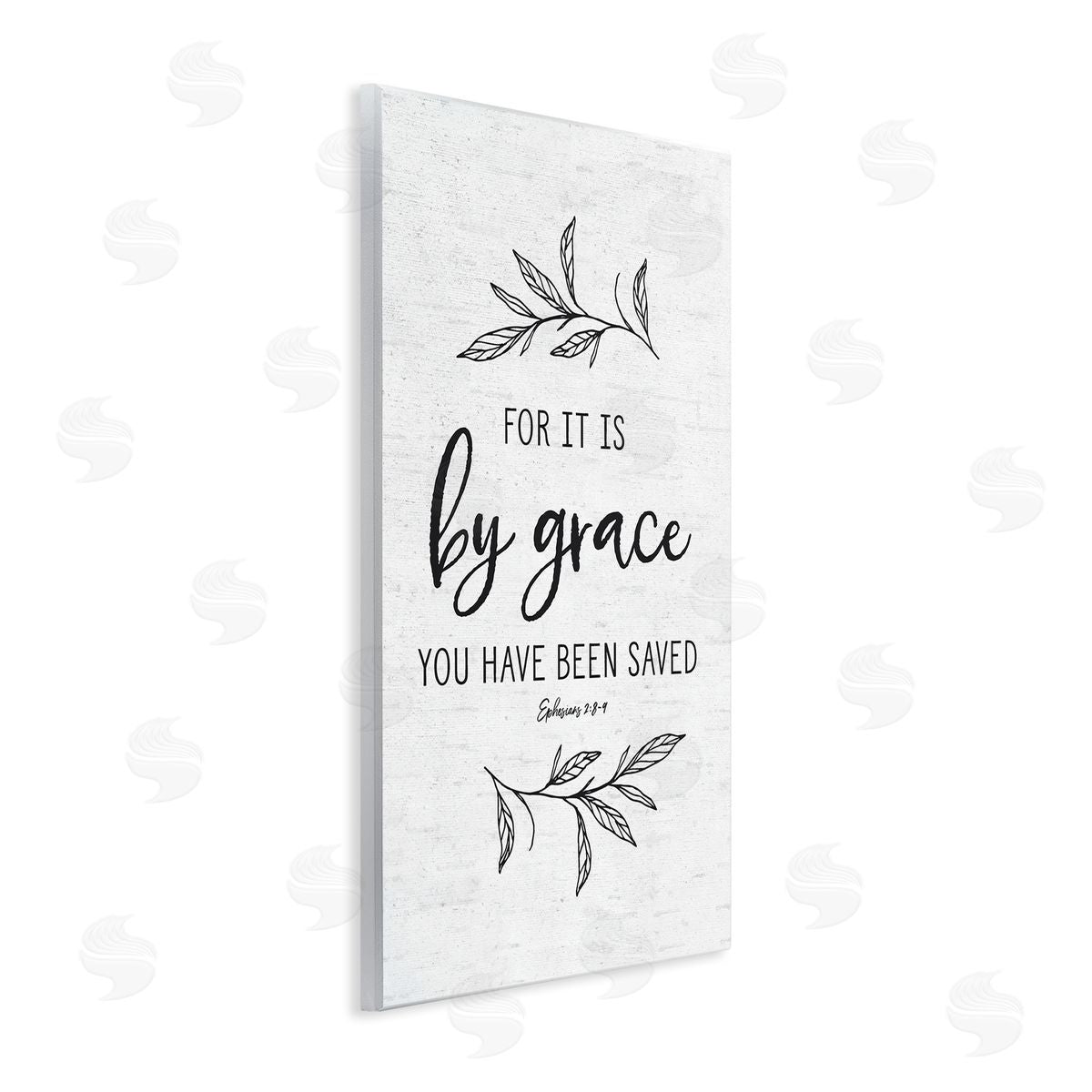 Lettered and Lined By Grace Spiritual Verse Phrase Leaf Sprigs Wall Plaque Art Print