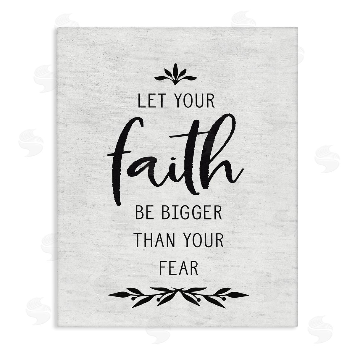 Lettered and Lined Faith Over Fear Rustic Birch Pattern Botanical Stretched Canvas Wall Art Print