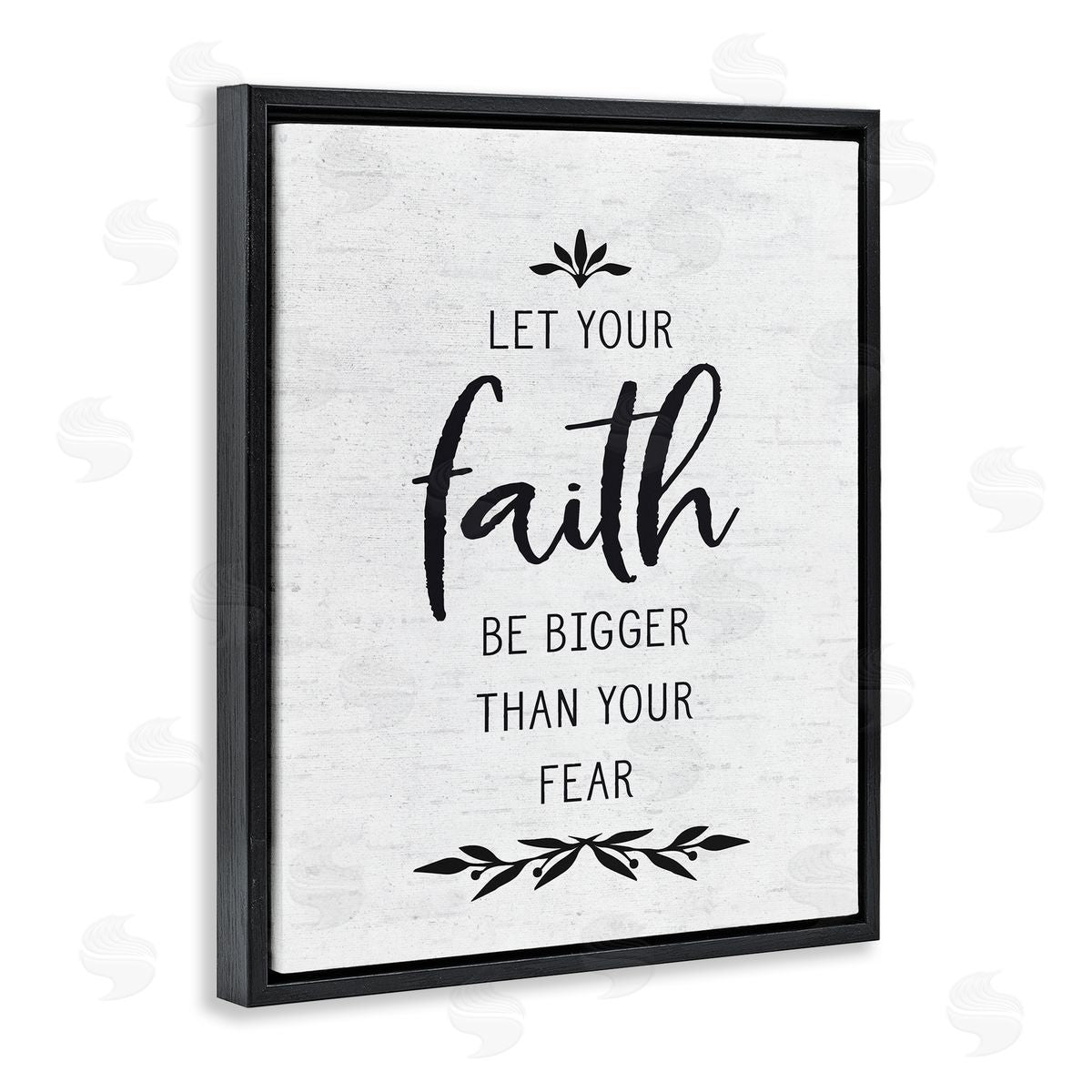 Lettered and Lined Faith Over Fear Rustic Birch Pattern Botanical Black Floating Frame Canvas Wall Art Print