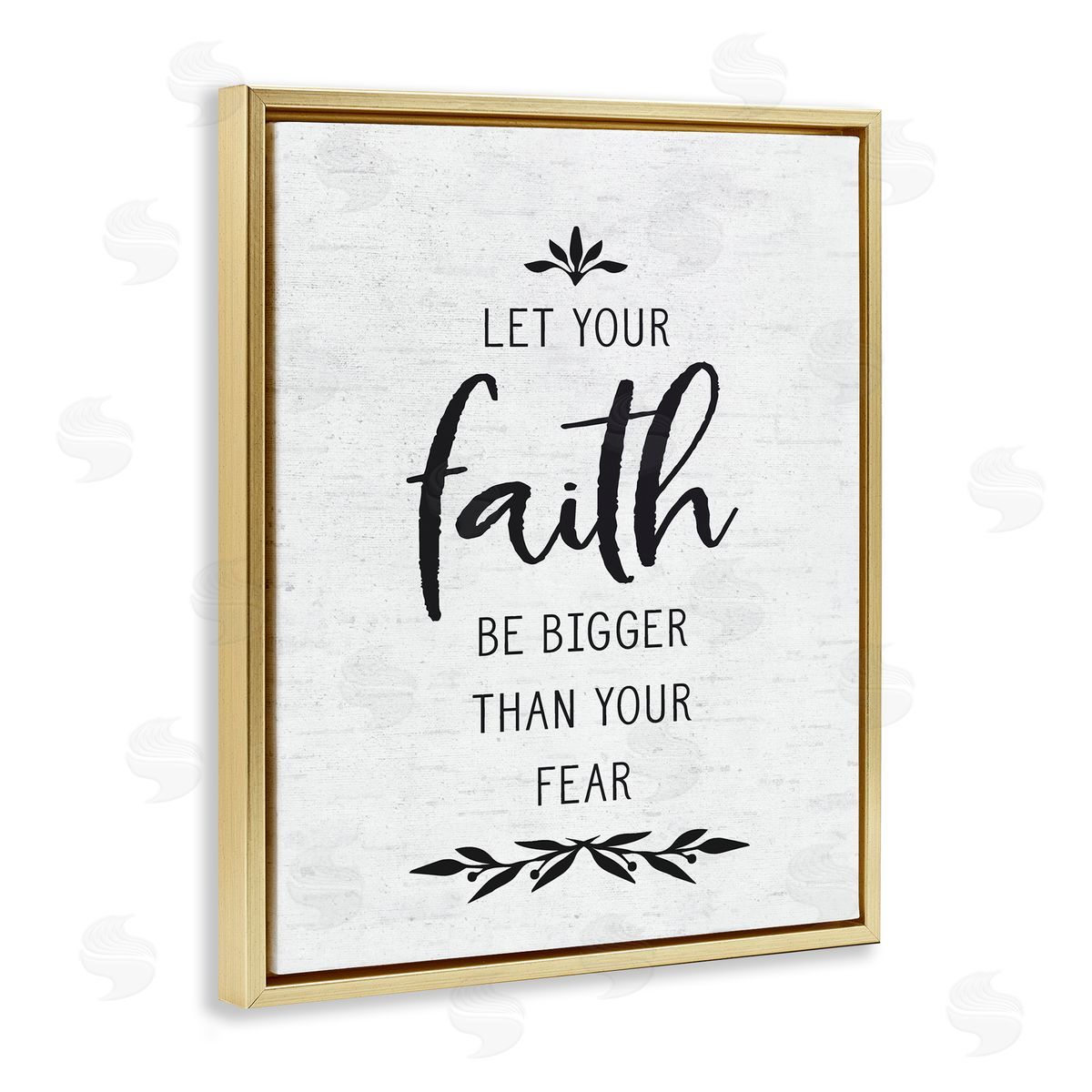 Lettered and Lined Faith Over Fear Rustic Birch Pattern Botanical Gold Floating Frame Canvas Wall Art Print