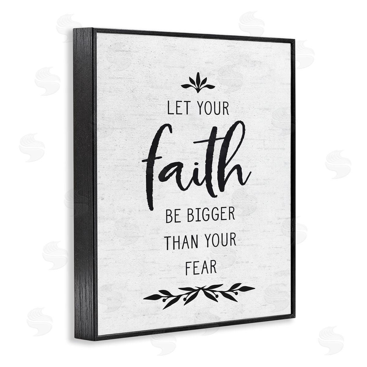 Lettered and Lined Faith Over Fear Rustic Birch Pattern Botanical Black Framed Giclee Wall Art Print