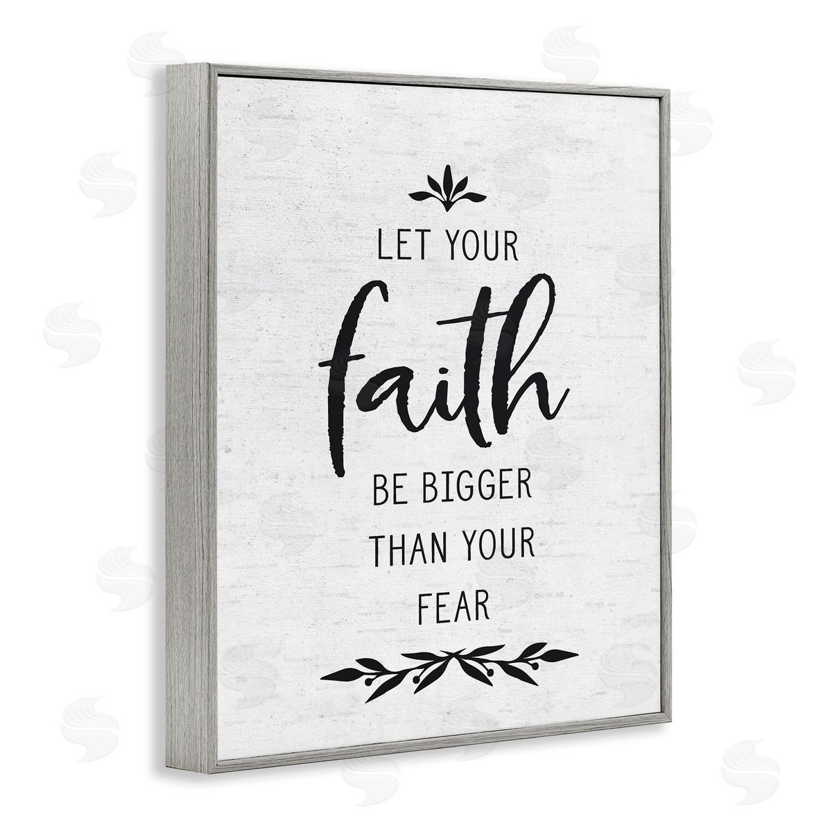 Lettered and Lined Faith Over Fear Rustic Birch Pattern Botanical Gray Framed Giclee Wall Art Print