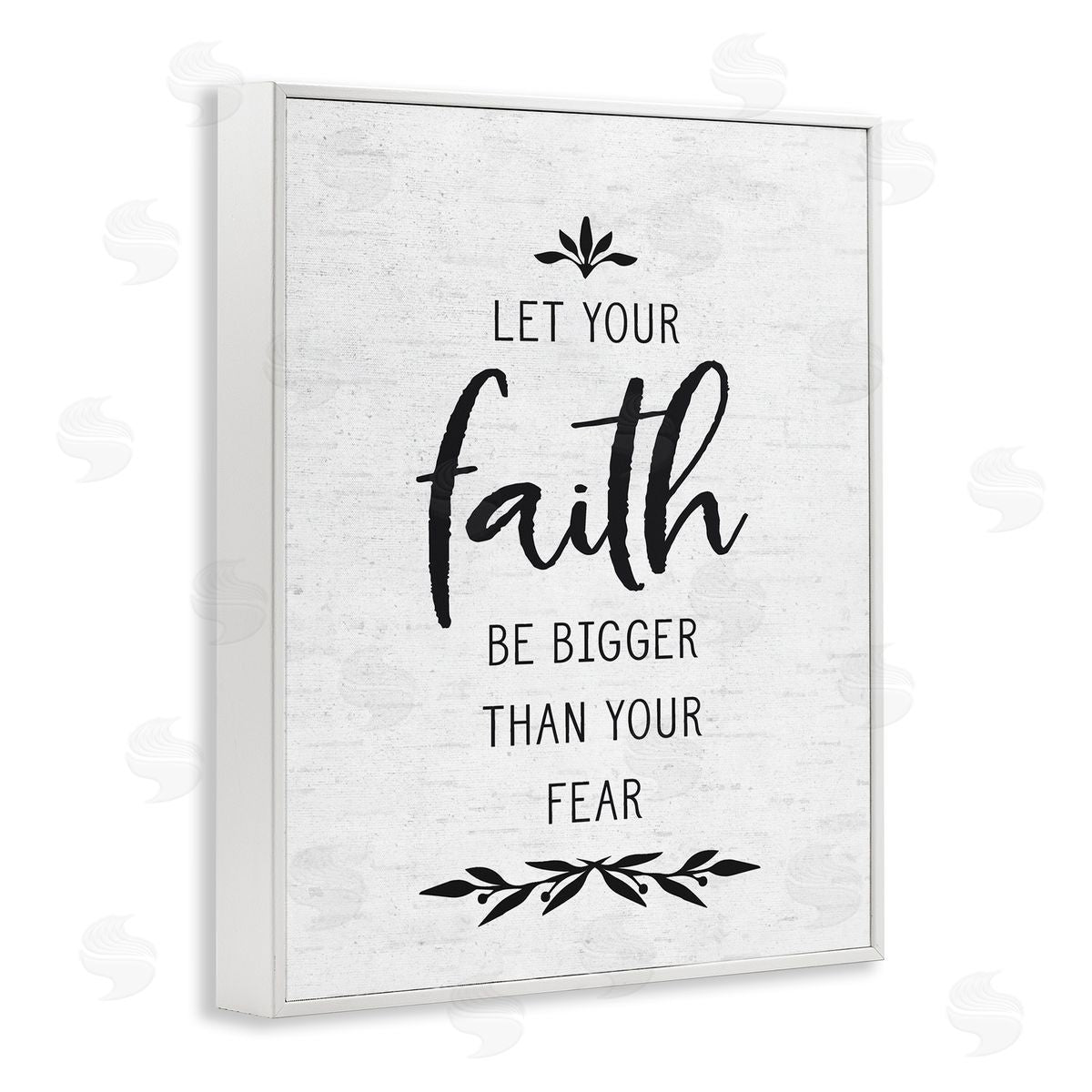 Lettered and Lined Faith Over Fear Rustic Birch Pattern Botanical White Framed Giclee Wall Art Print