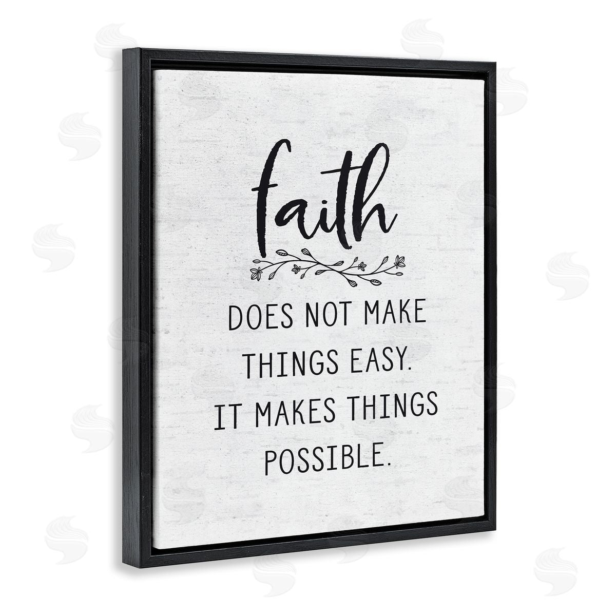 Lettered and Lined Encouraging Faith Quote Rustic Botanical Sprig Black Floating Frame Canvas Wall Art Print
