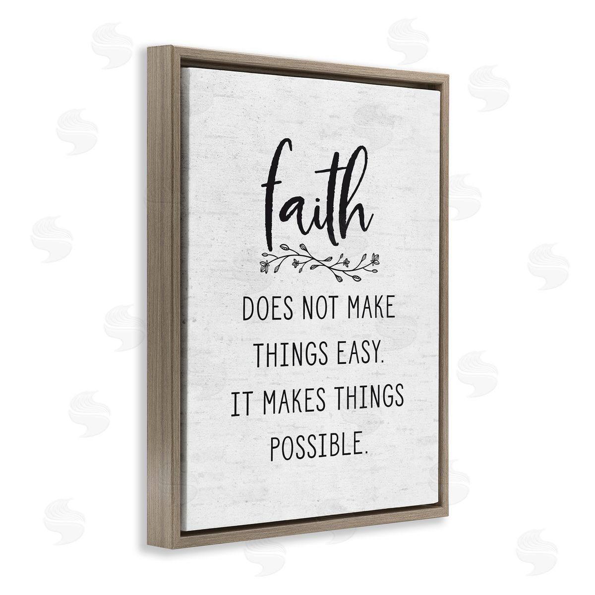 Lettered and Lined Encouraging Faith Quote Rustic Botanical Sprig Brown Floating Frame Canvas Wall Art Print
