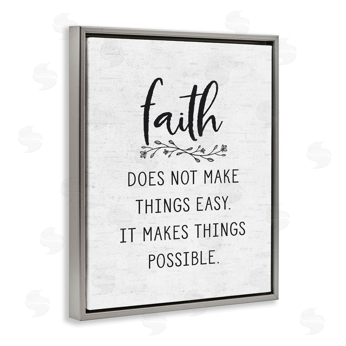 Lettered and Lined Encouraging Faith Quote Rustic Botanical Sprig Gray Floating Frame Canvas Wall Art Print