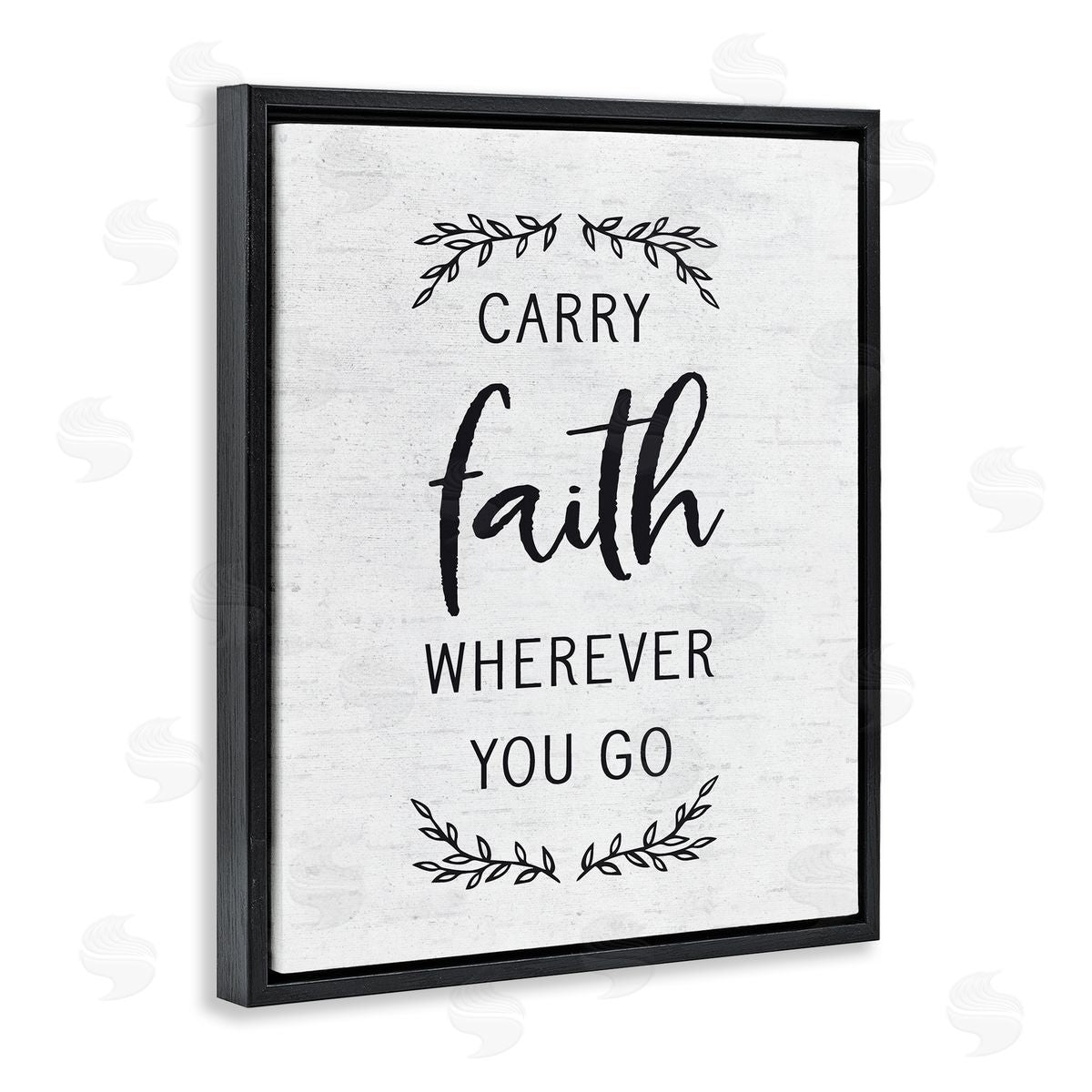 Lettered and Lined Inspirational Faith Quote Religious Rustic Botanicals Black Floating Frame Canvas Wall Art Print