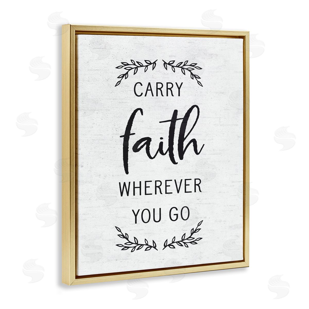 Lettered and Lined Inspirational Faith Quote Religious Rustic Botanicals Gold Floating Frame Canvas Wall Art Print