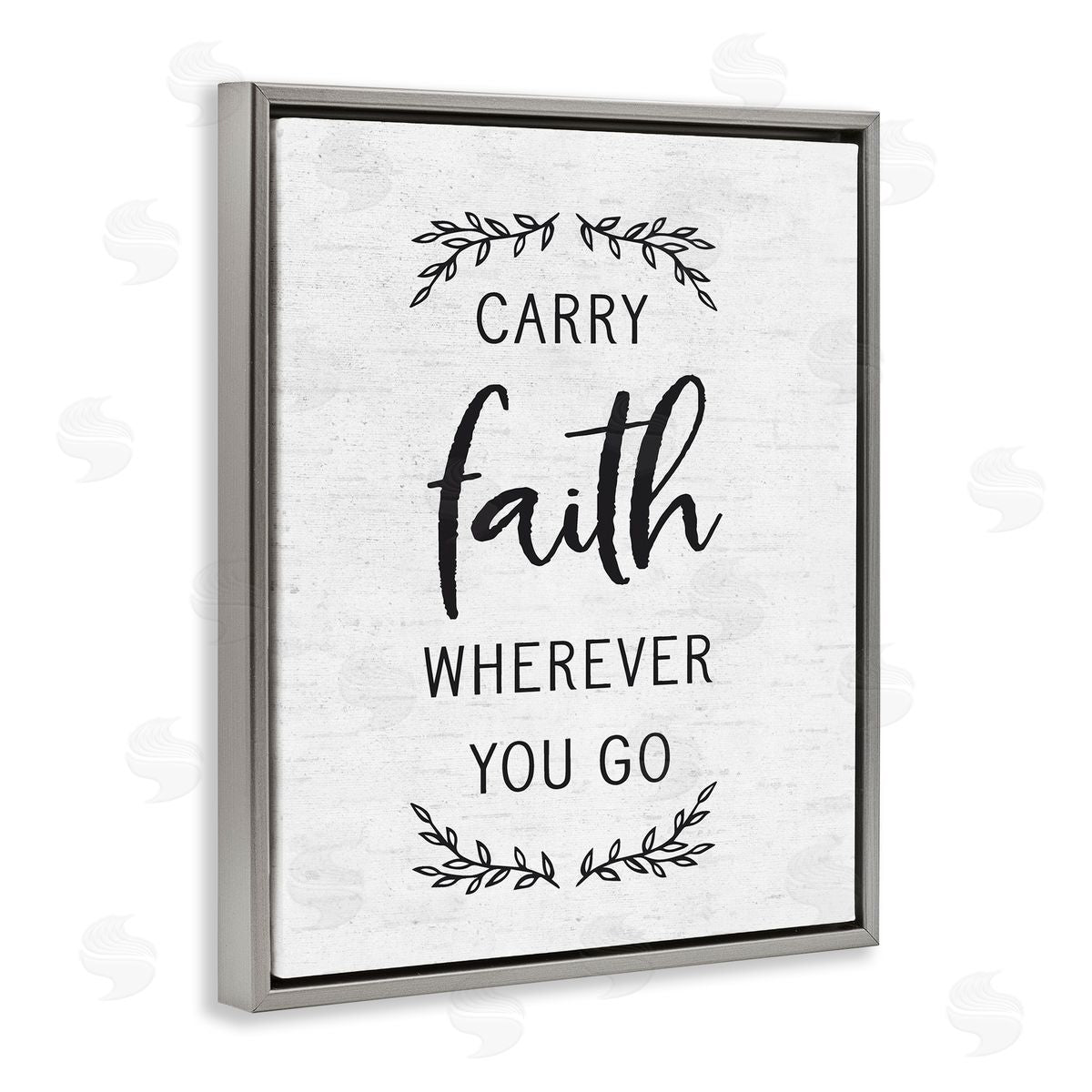 Lettered and Lined Inspirational Faith Quote Religious Rustic Botanicals Gray Floating Frame Canvas Wall Art Print