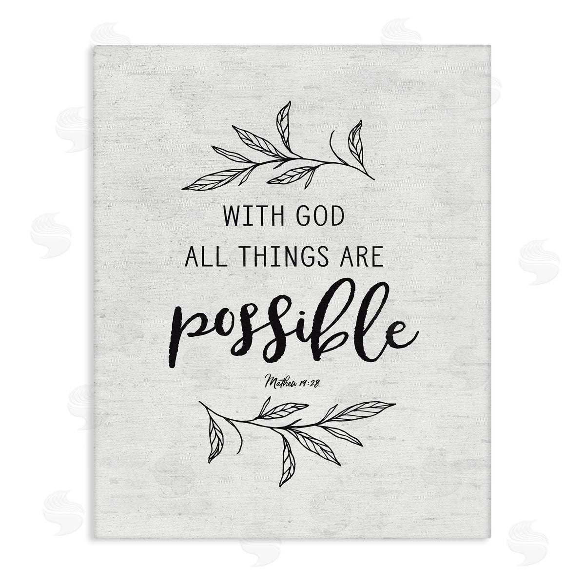 Lettered and Lined Motivational Scripture Verse Phrase Botanical Leaf Sprigs Stretched Canvas Wall Art Print