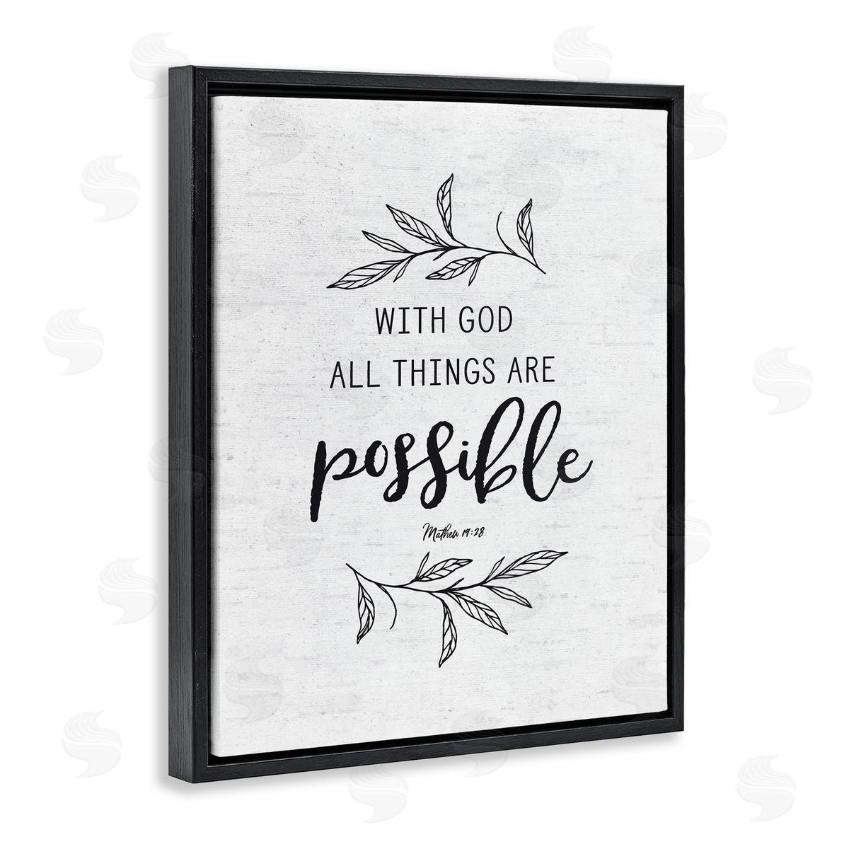 Lettered and Lined Motivational Scripture Verse Phrase Botanical Leaf Sprigs Black Floating Frame Canvas Wall Art Print