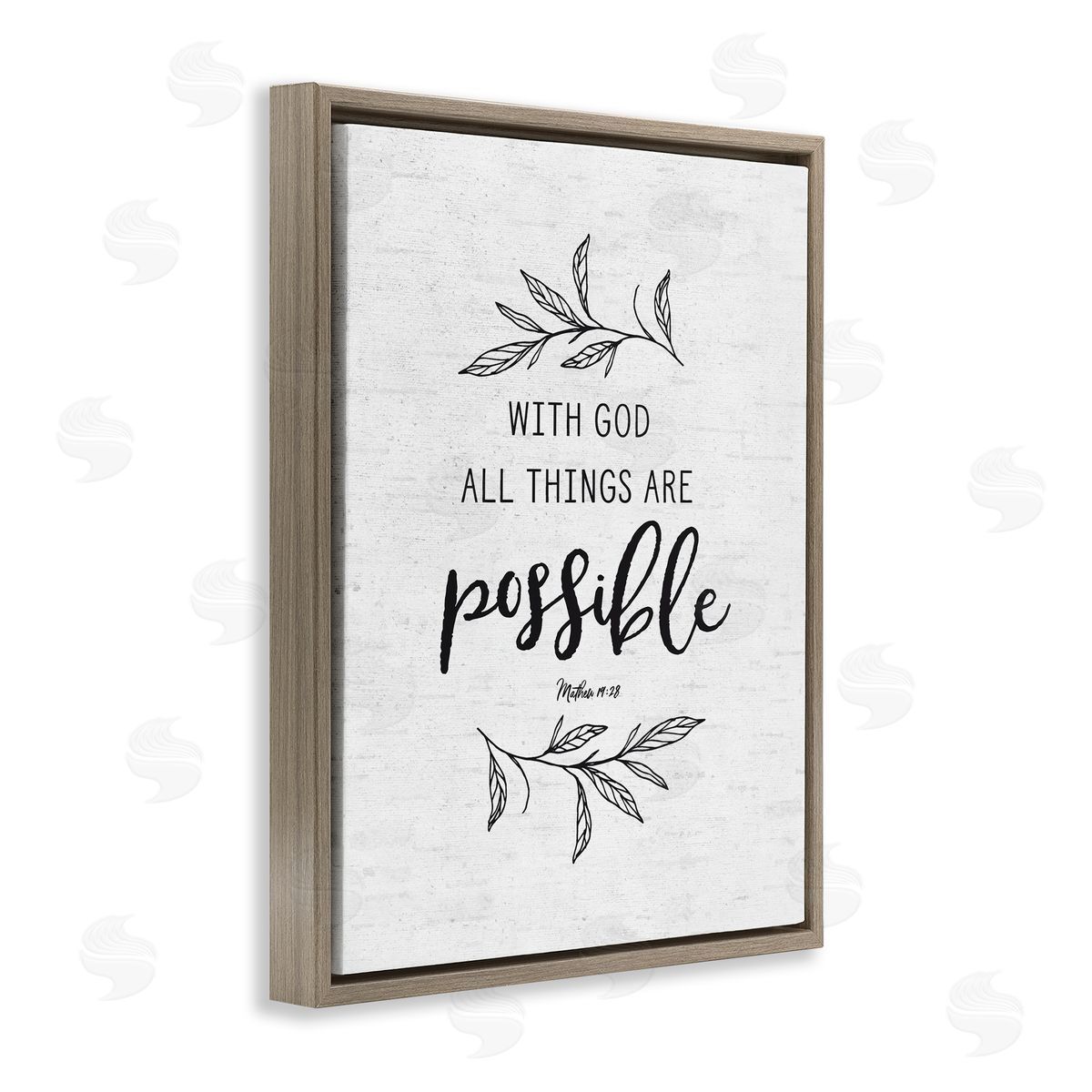 Lettered and Lined Motivational Scripture Verse Phrase Botanical Leaf Sprigs Brown Floating Frame Canvas Wall Art Print