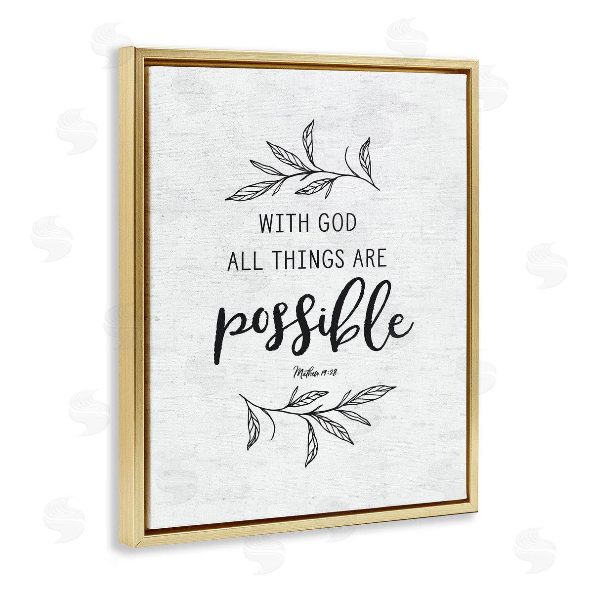Lettered and Lined Motivational Scripture Verse Phrase Botanical Leaf Sprigs Gold Floating Frame Canvas Wall Art Print