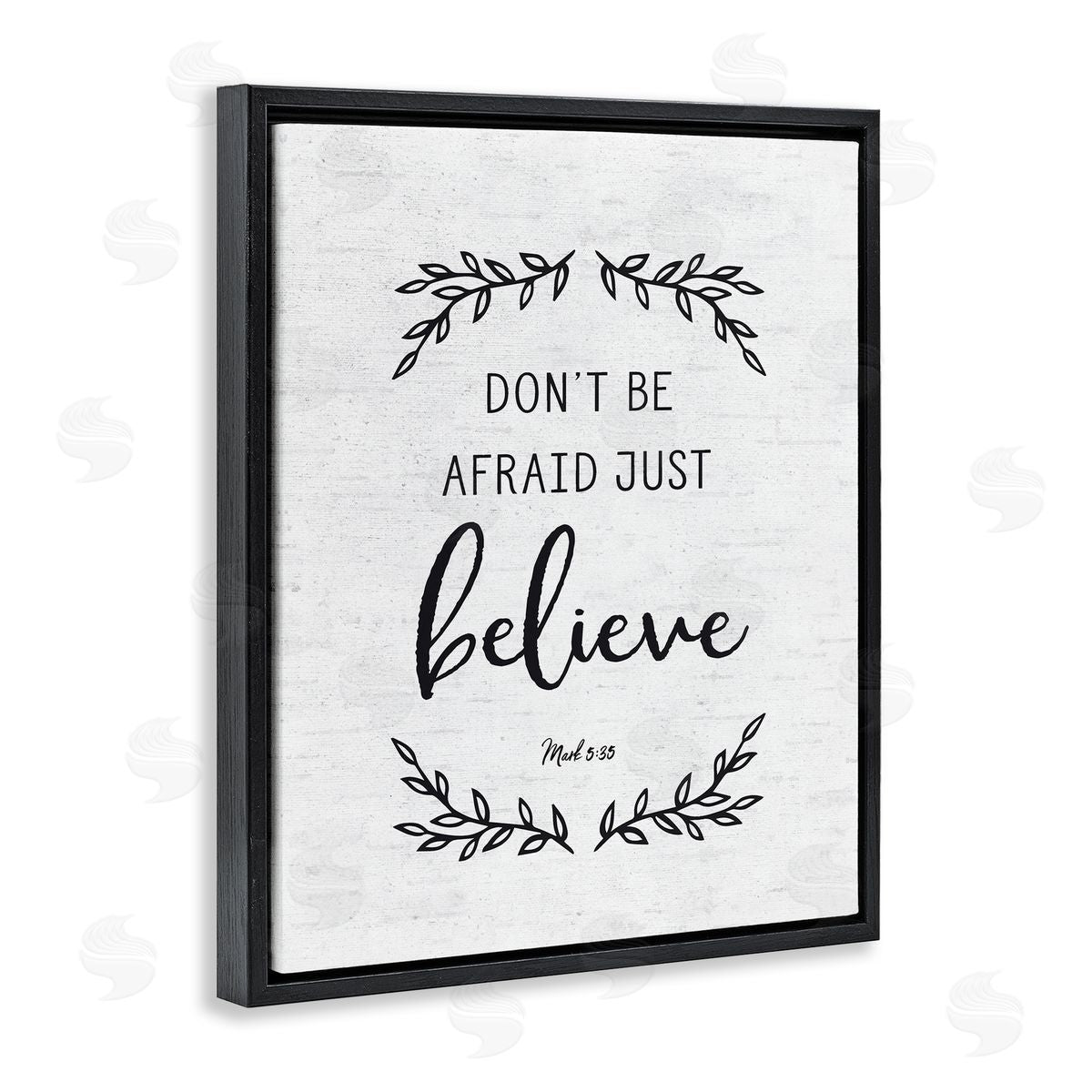 Lettered and Lined Encouraging Scripture Verse Quote Casual Leaf Sprigs Black Floating Frame Canvas Wall Art Print