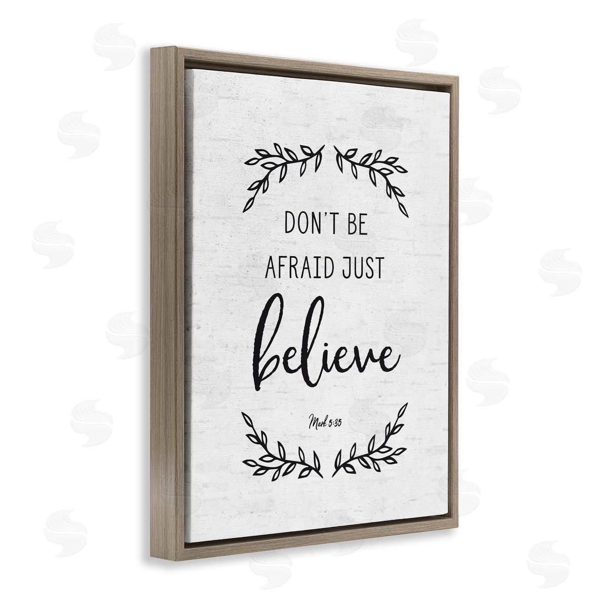 Lettered and Lined Encouraging Scripture Verse Quote Casual Leaf Sprigs Brown Floating Frame Canvas Wall Art Print
