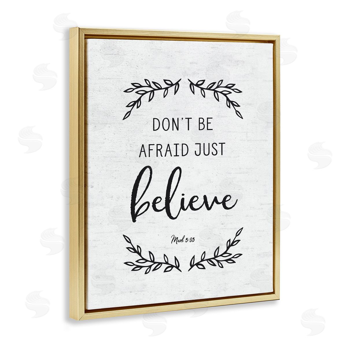 Lettered and Lined Encouraging Scripture Verse Quote Casual Leaf Sprigs Gold Floating Frame Canvas Wall Art Print
