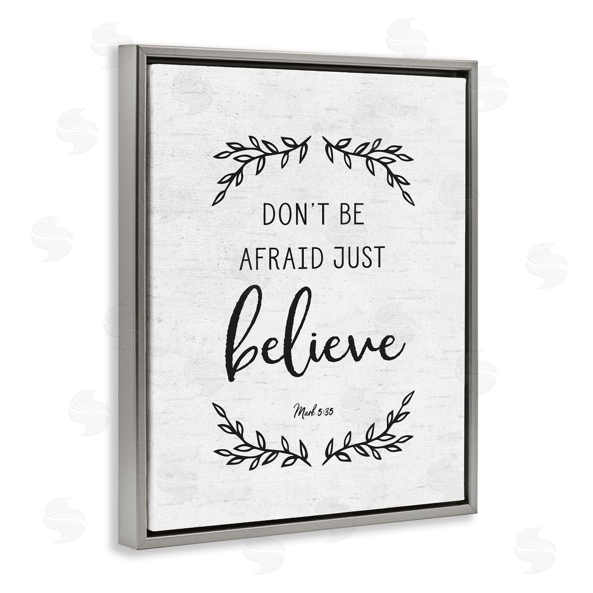 Lettered and Lined Encouraging Scripture Verse Quote Casual Leaf Sprigs Gray Floating Frame Canvas Wall Art Print