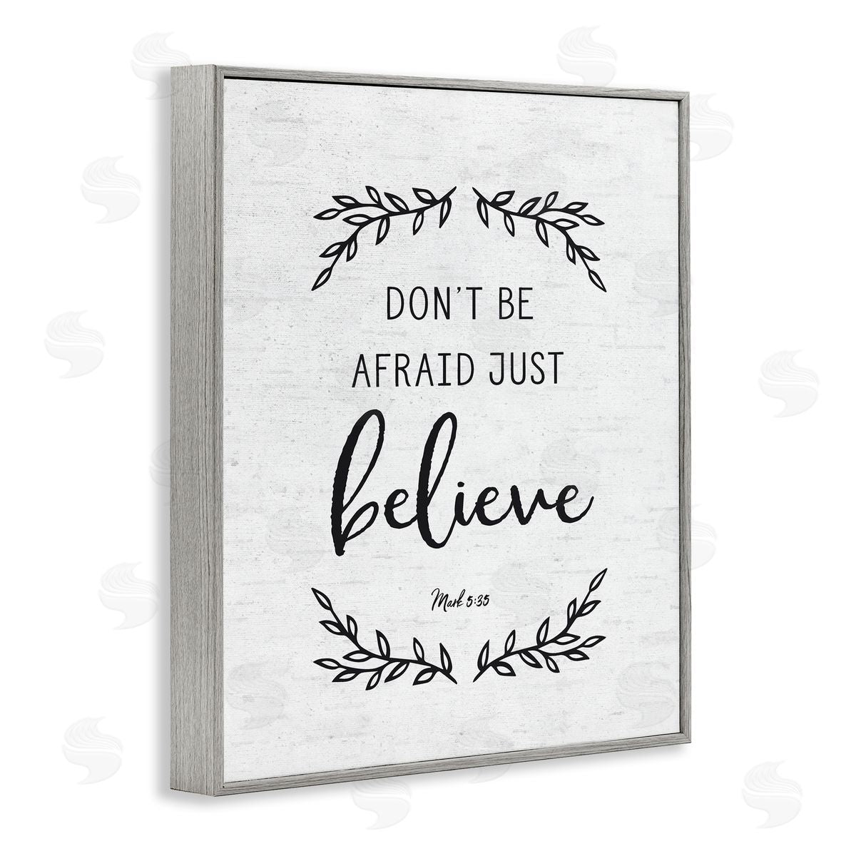 Lettered and Lined Encouraging Scripture Verse Quote Casual Leaf Sprigs Gray Framed Giclee Wall Art Print