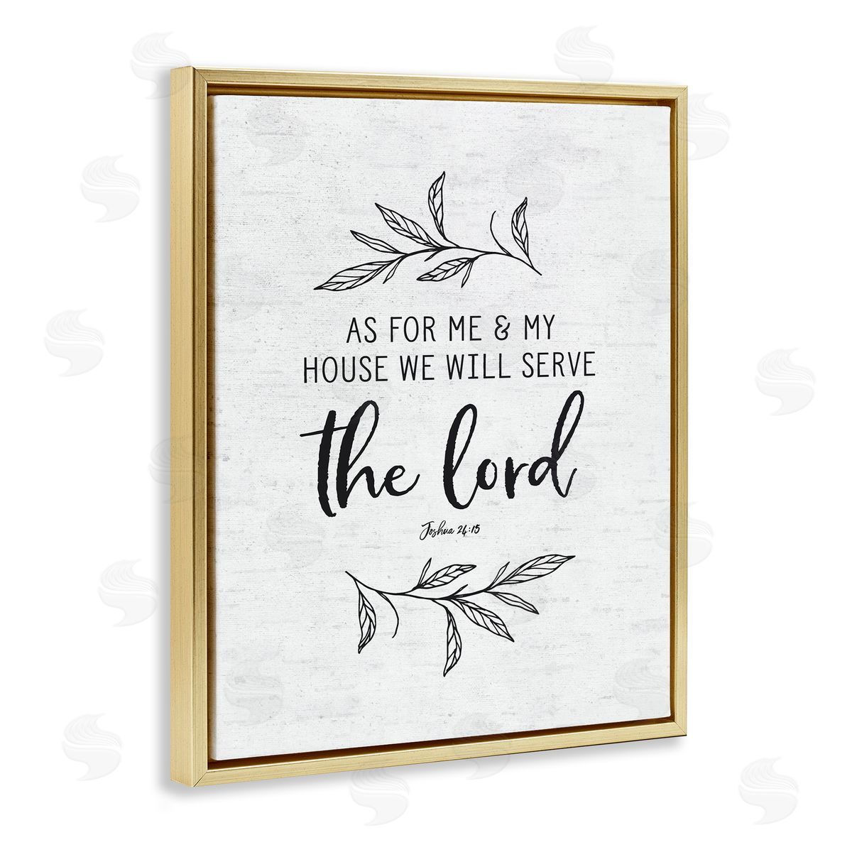 Lettered and Lined Serve The Lord Spiritual Scripture Rustic Botanicals Gold Floating Frame Canvas Wall Art Print