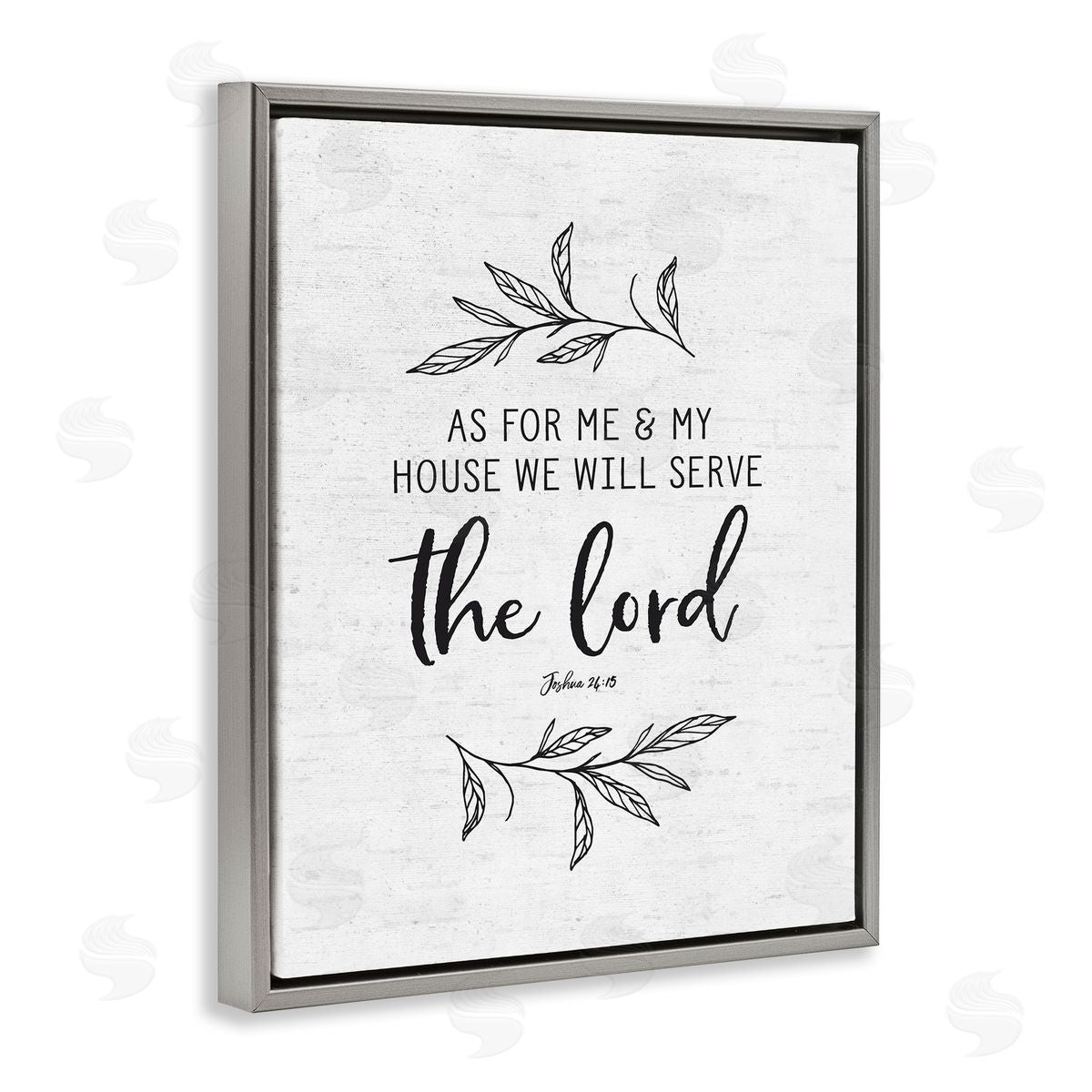 Lettered and Lined Serve The Lord Spiritual Scripture Rustic Botanicals Gray Floating Frame Canvas Wall Art Print