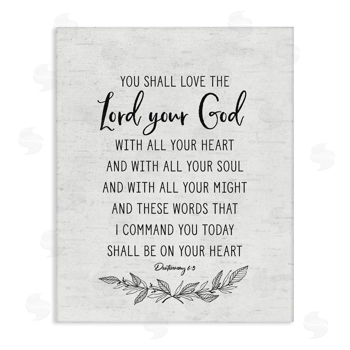 Lettered and Lined Rustic Religious Scripture Verse White Grain Pattern Stretched Canvas Wall Art Print