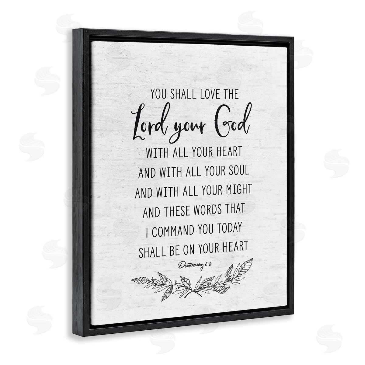 Lettered and Lined Rustic Religious Scripture Verse White Grain Pattern Black Floating Frame Canvas Wall Art Print