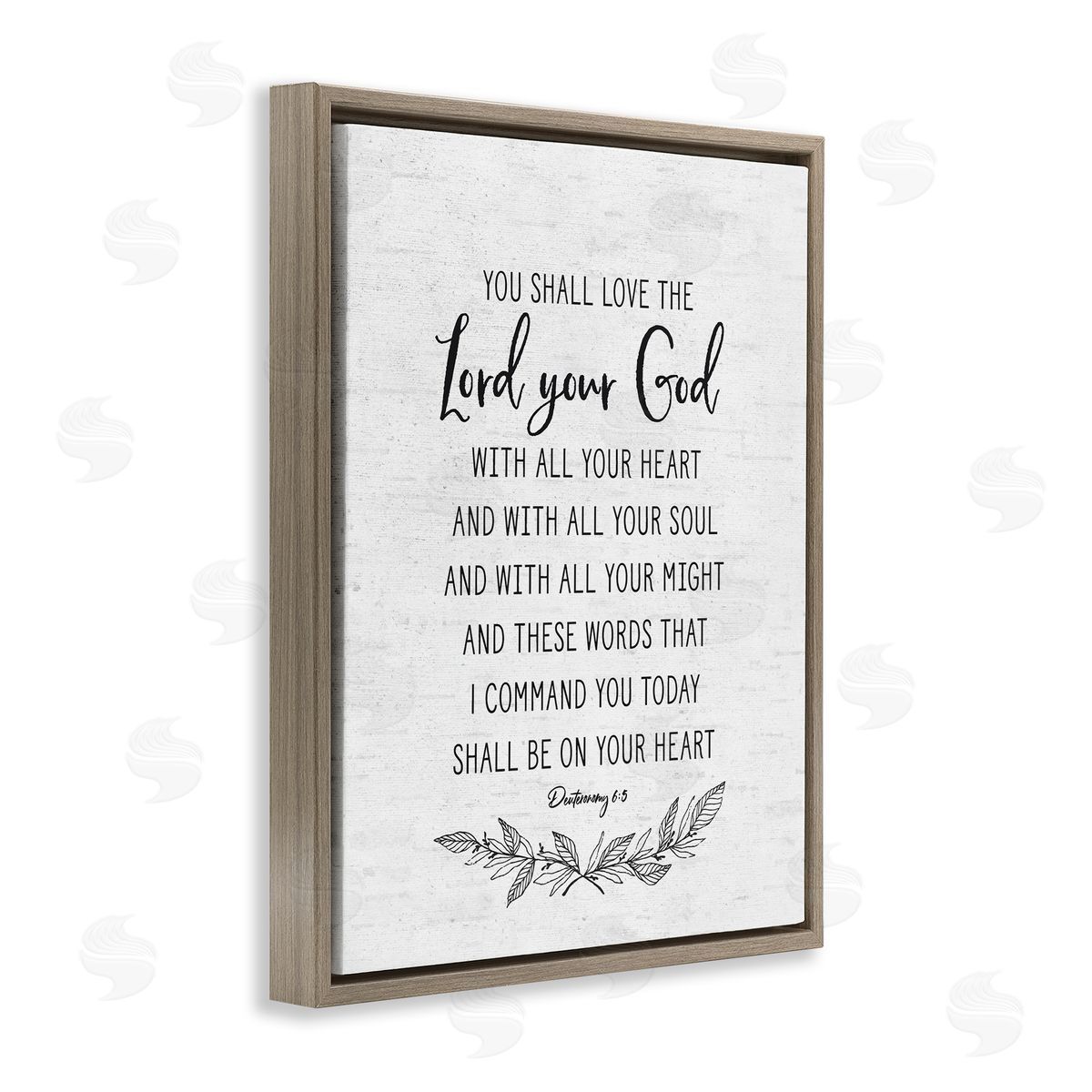 Lettered and Lined Rustic Religious Scripture Verse White Grain Pattern Brown Floating Frame Canvas Wall Art Print