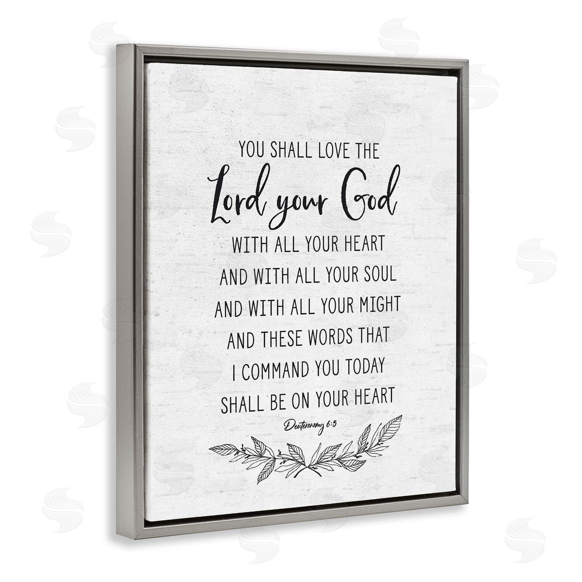 Lettered and Lined Rustic Religious Scripture Verse White Grain Pattern Gray Floating Frame Canvas Wall Art Print