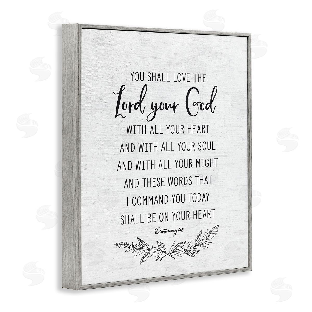 Lettered and Lined Rustic Religious Scripture Verse White Grain Pattern Gray Framed Giclee Wall Art Print