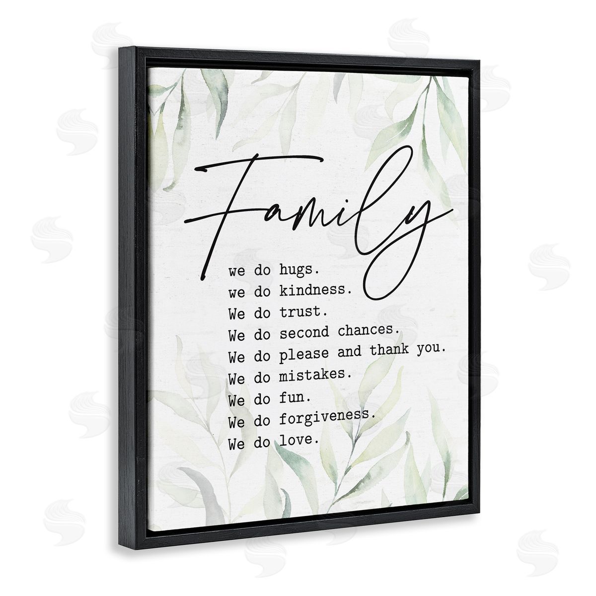 Lettered and Lined Tender Family List Quote Botanical Plant Leaves Black Floating Frame Canvas Wall Art Print