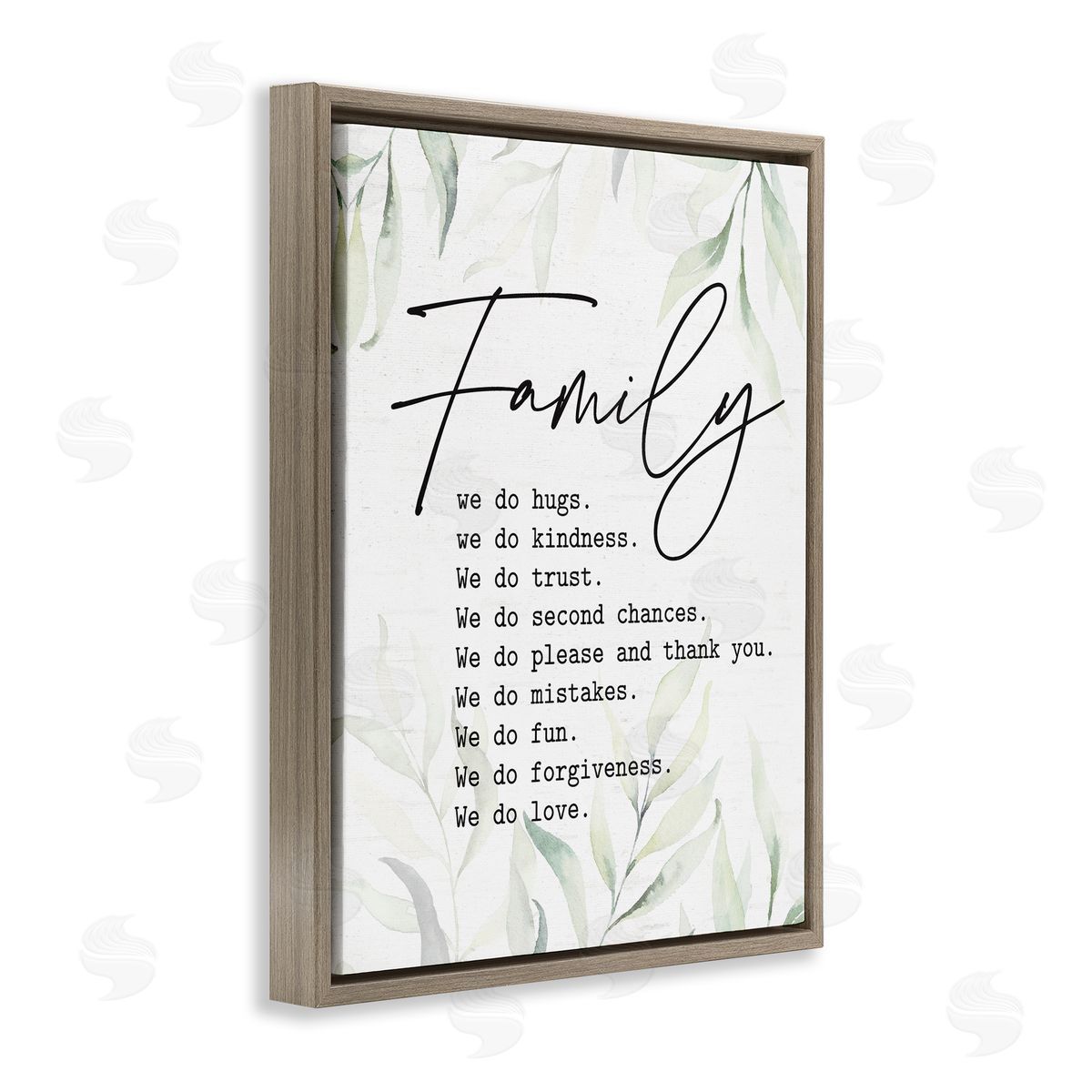 Lettered and Lined Tender Family List Quote Botanical Plant Leaves Brown Floating Frame Canvas Wall Art Print