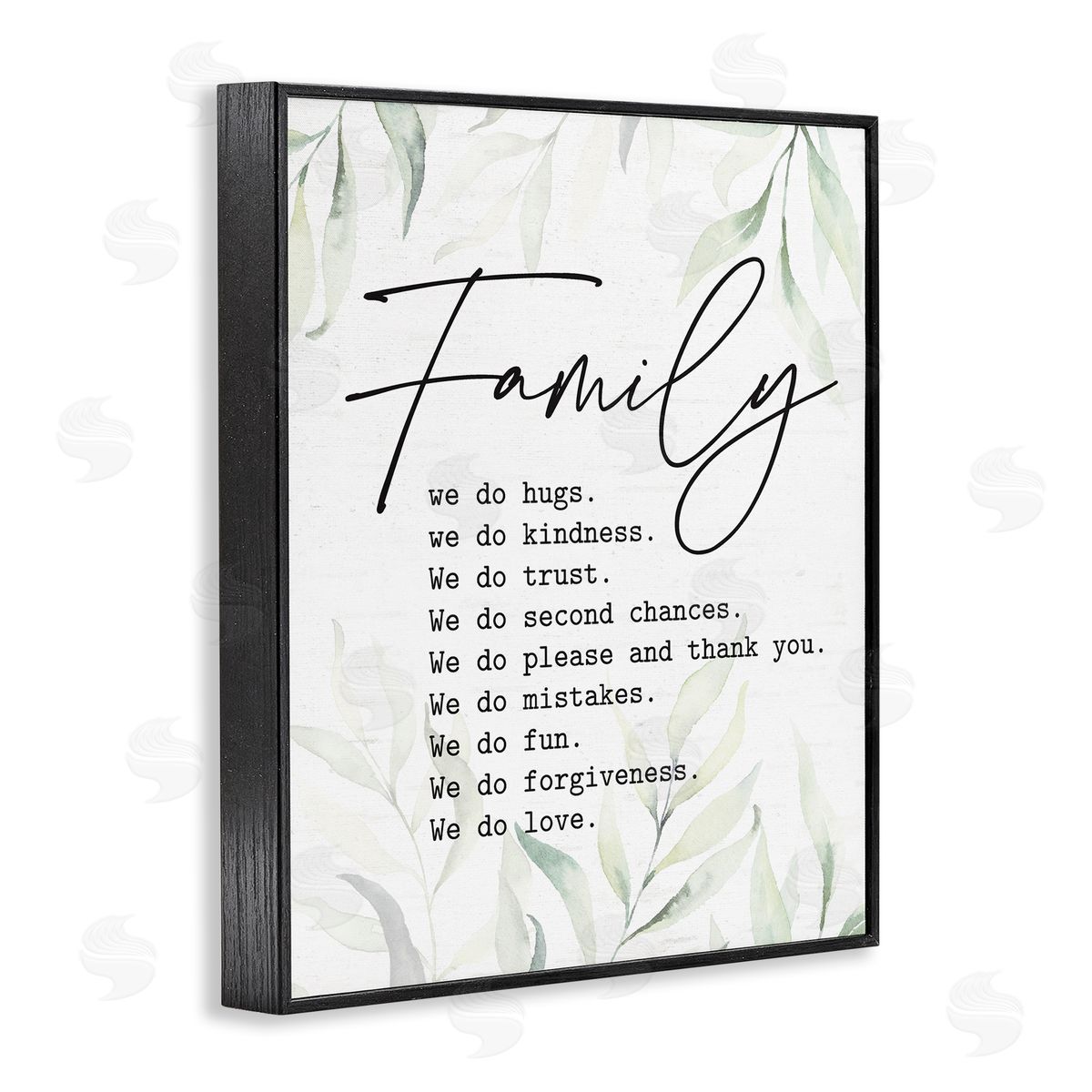 Lettered and Lined Tender Family List Quote Botanical Plant Leaves Black Framed Giclee Wall Art Print