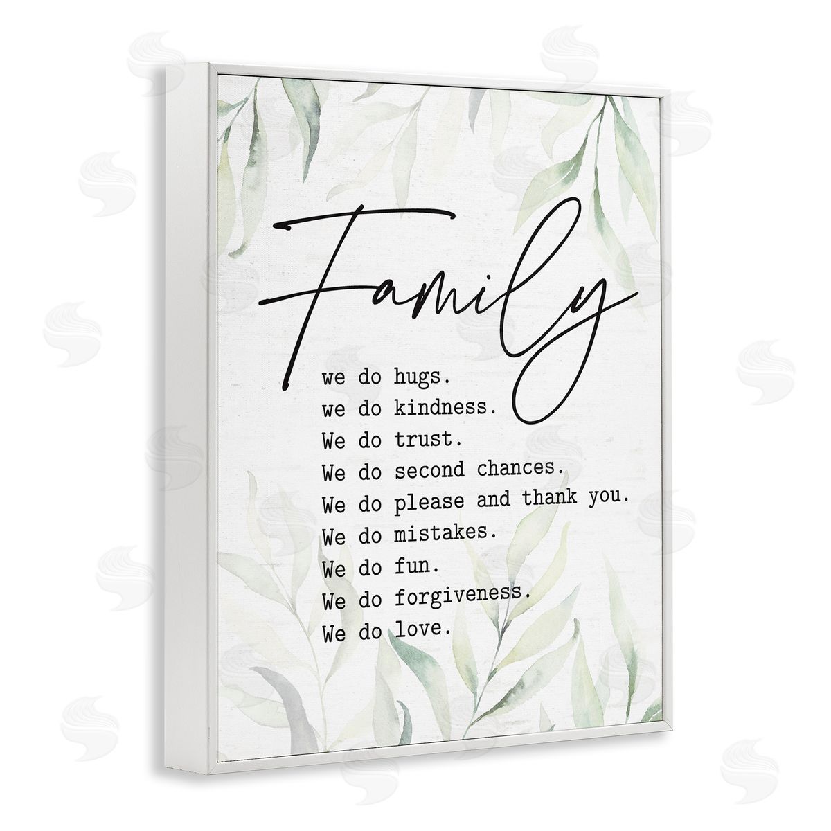 Lettered and Lined Tender Family List Quote Botanical Plant Leaves White Framed Giclee Wall Art Print