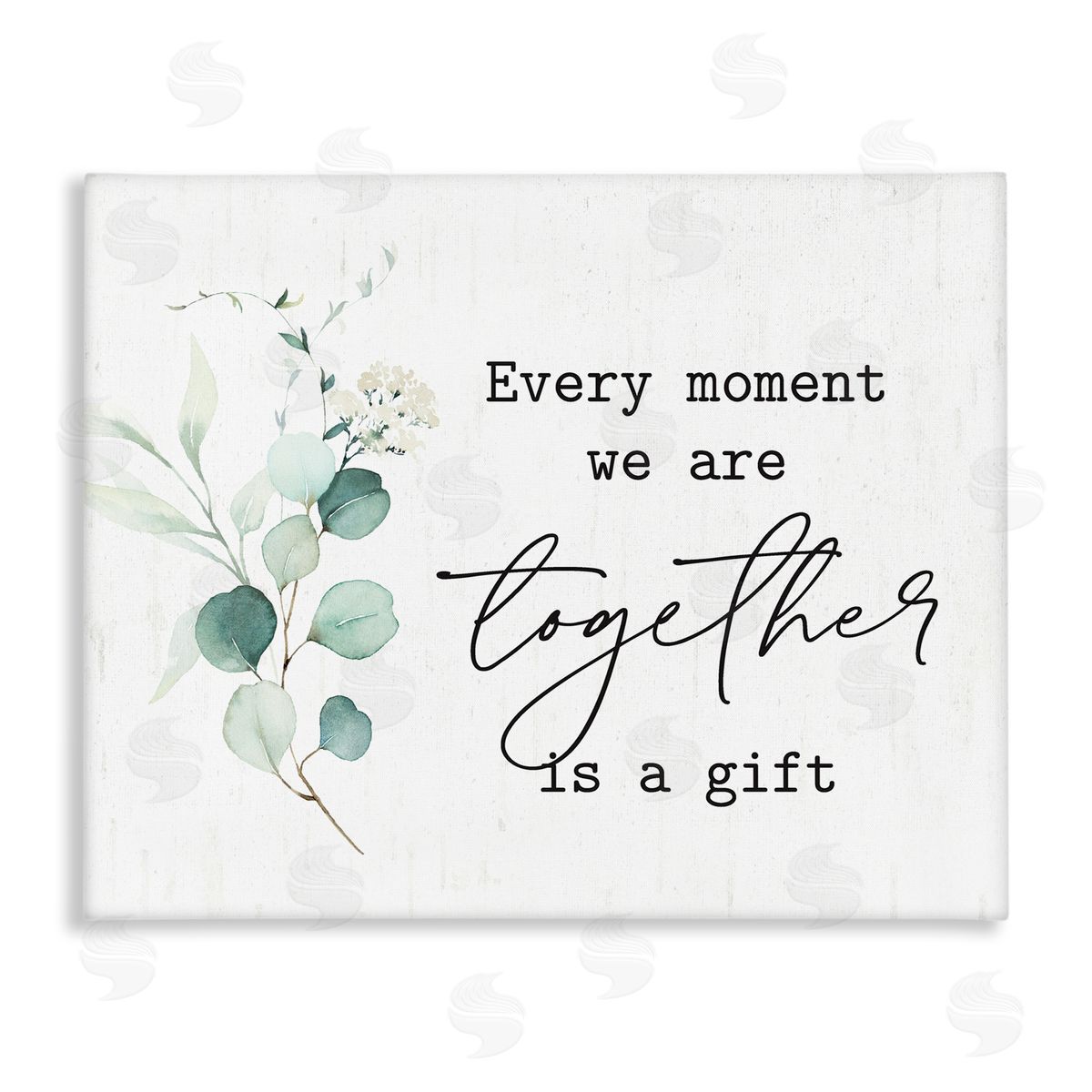 Lettered and Lined Romantic Together Typography Phrase Eucalyptus Floral Blossoms Stretched Canvas Wall Art Print