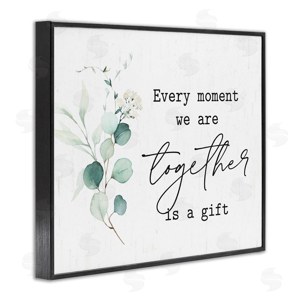 Lettered and Lined Romantic Together Typography Phrase Eucalyptus Floral Blossoms Black Framed Giclee Wall Art Print
