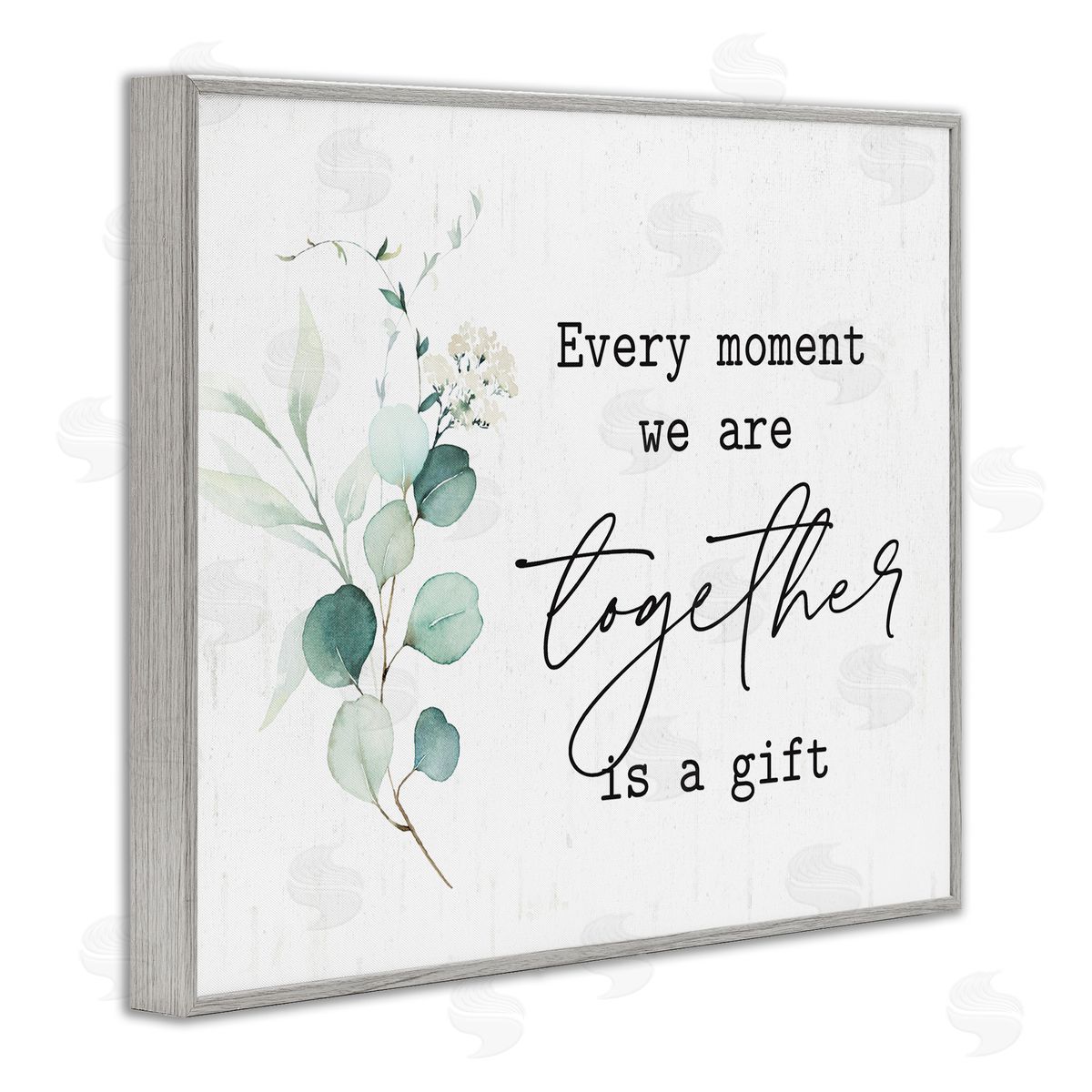 Lettered and Lined Romantic Together Typography Phrase Eucalyptus Floral Blossoms Gray Framed Giclee Wall Art Print