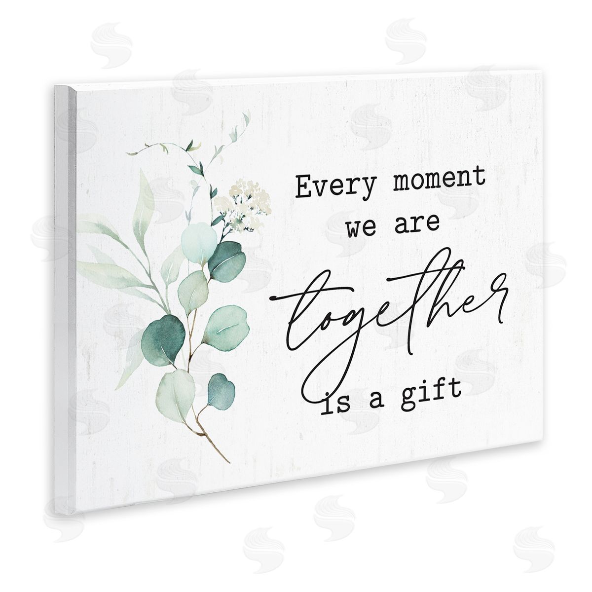 Lettered and Lined Romantic Together Typography Phrase Eucalyptus Floral Blossoms Wall Plaque Art Print