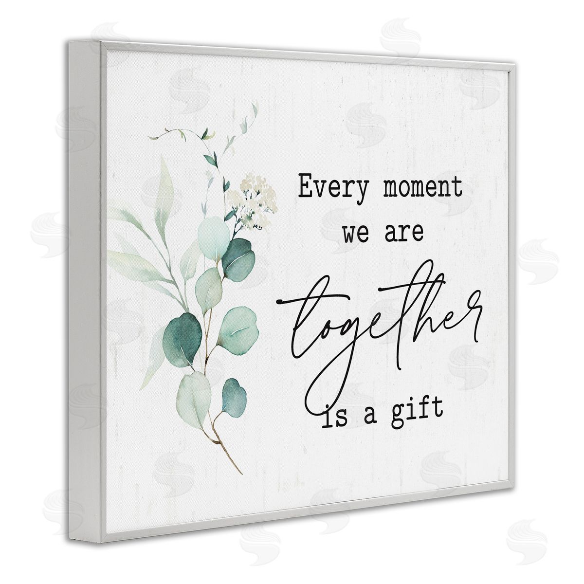 Lettered and Lined Romantic Together Typography Phrase Eucalyptus Floral Blossoms White Framed Giclee Wall Art Print