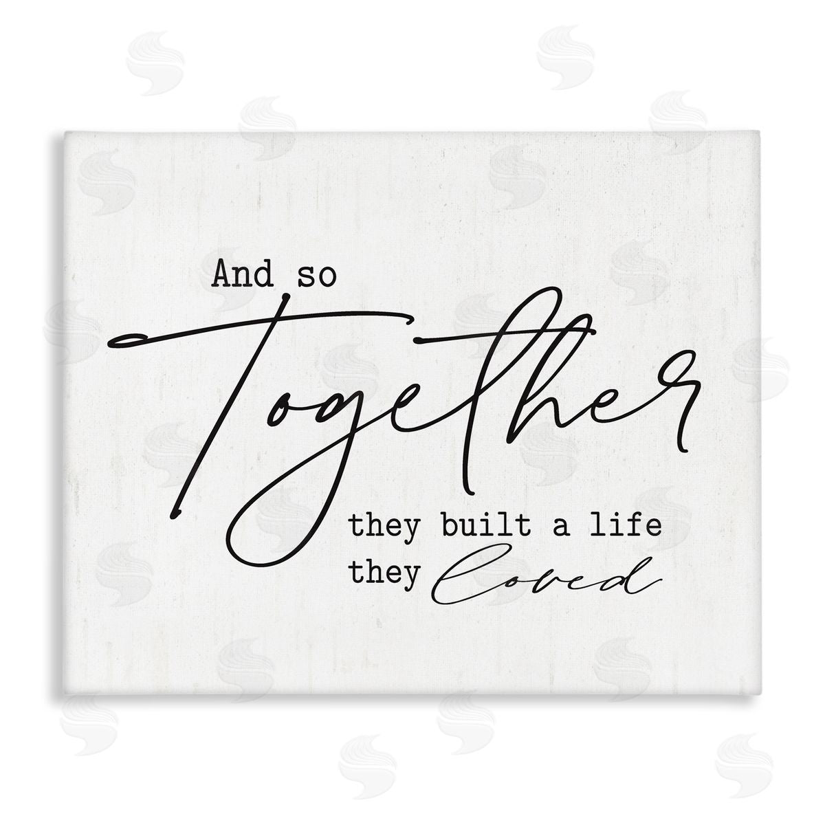 Lettered and Lined Romantic Together Quote Casual Birch Pattern Calligraphy Stretched Canvas Wall Art Print