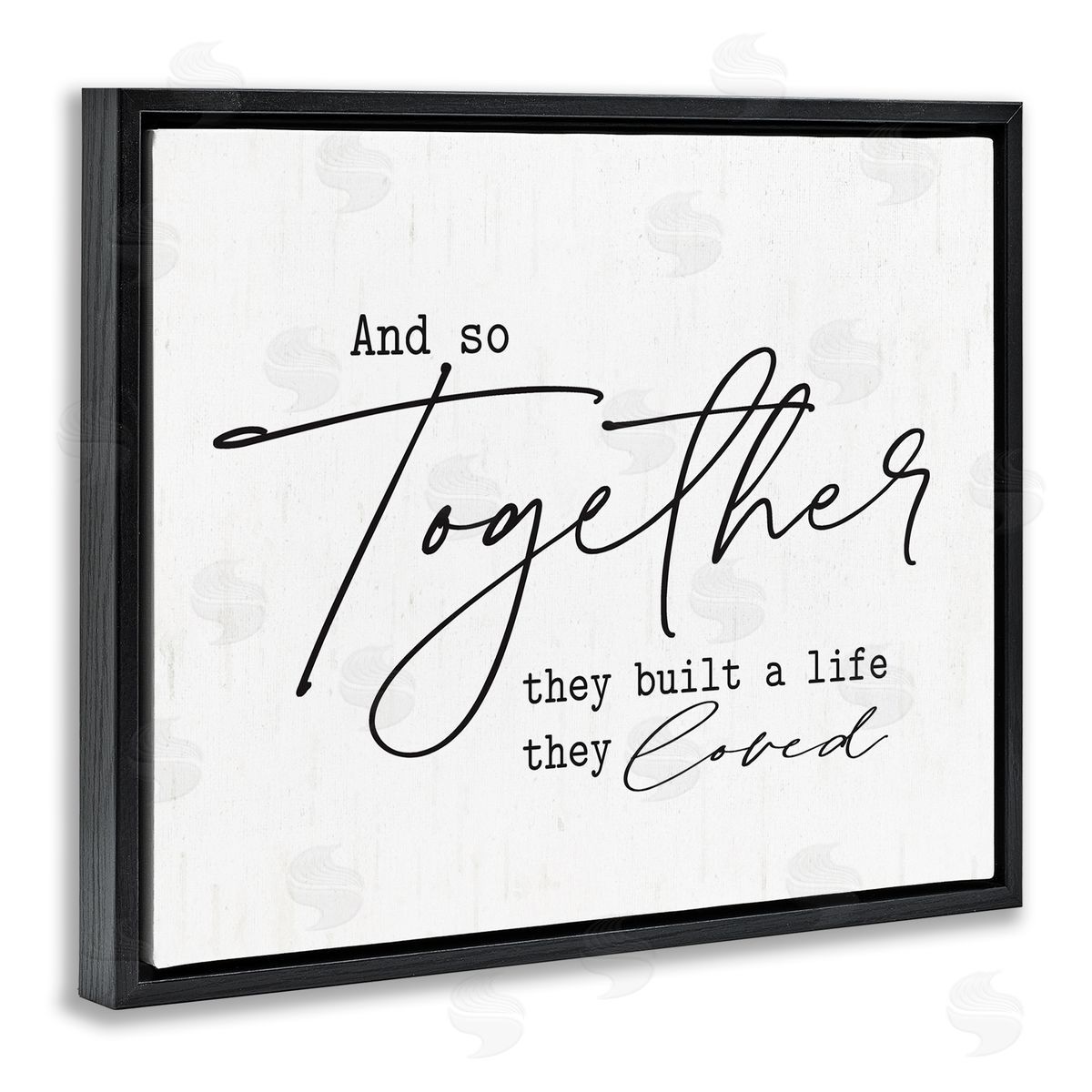 Lettered and Lined Romantic Together Quote Casual Birch Pattern Calligraphy Black Floating Frame Canvas Wall Art Print
