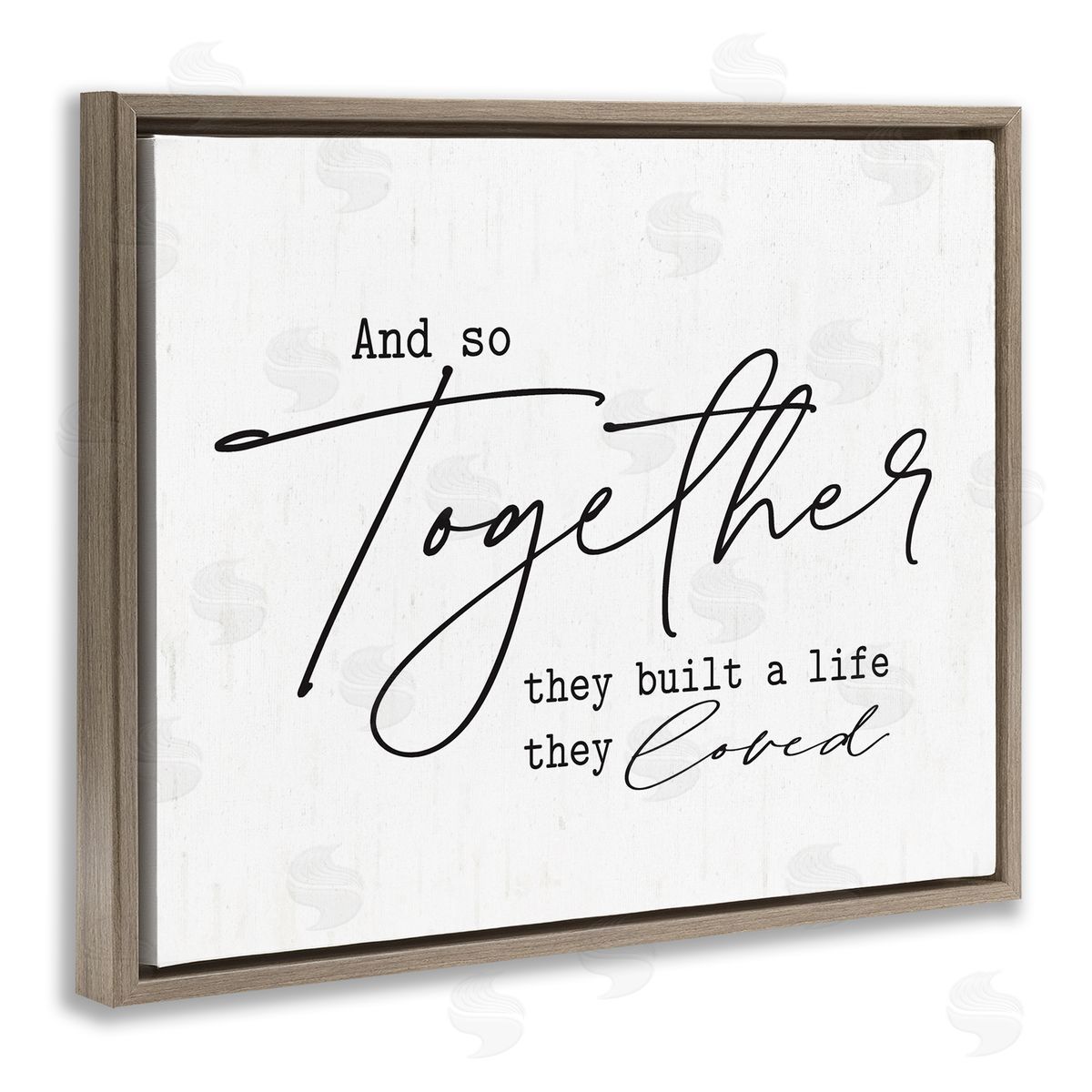 Lettered and Lined Romantic Together Quote Casual Birch Pattern Calligraphy Brown Floating Frame Canvas Wall Art Print