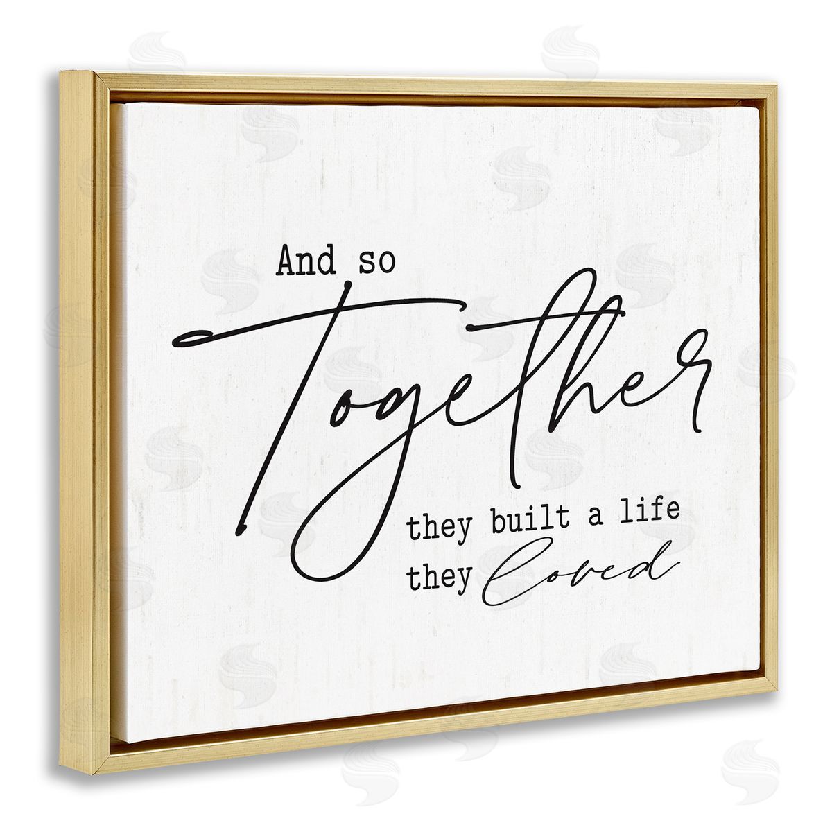 Lettered and Lined Romantic Together Quote Casual Birch Pattern Calligraphy Gold Floating Frame Canvas Wall Art Print