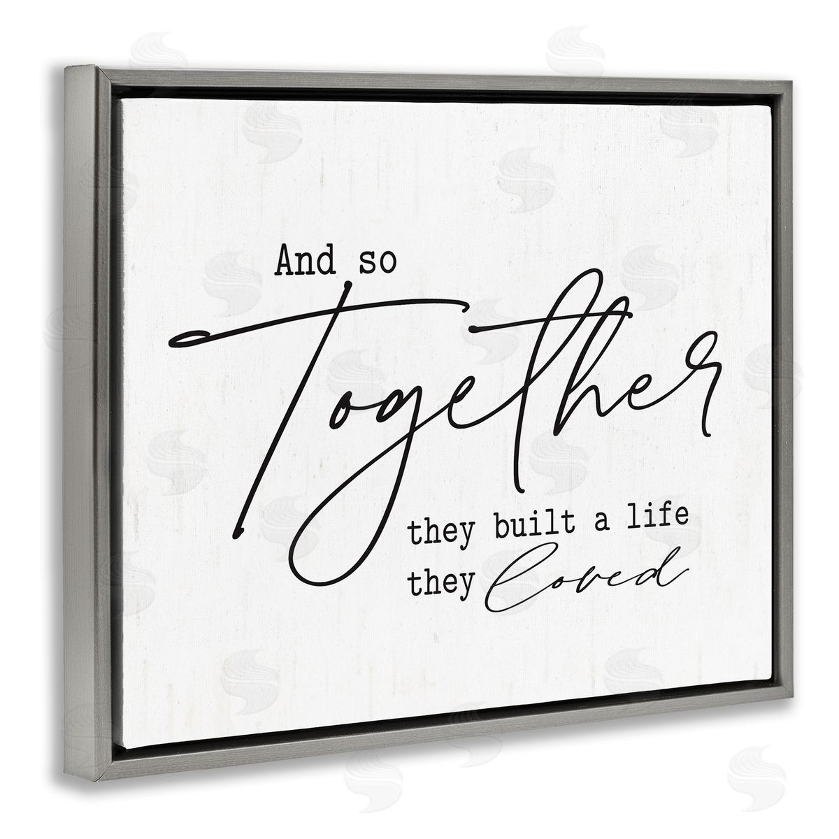 Lettered and Lined Romantic Together Quote Casual Birch Pattern Calligraphy Gray Floating Frame Canvas Wall Art Print