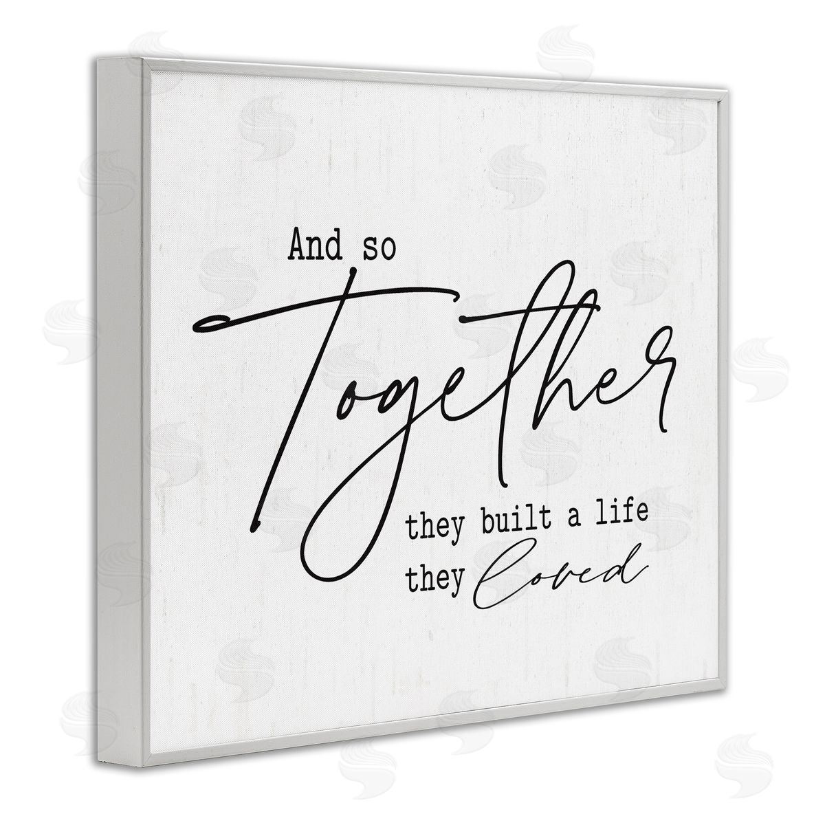 Lettered and Lined Romantic Together Quote Casual Birch Pattern Calligraphy White Framed Giclee Wall Art Print