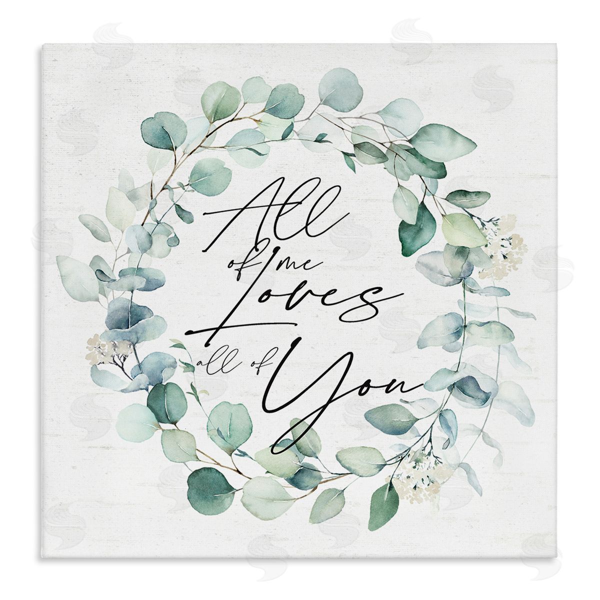 Lettered and Lined Love You Romantic Couple Botanical Plant Wreath Stretched Canvas Wall Art Print