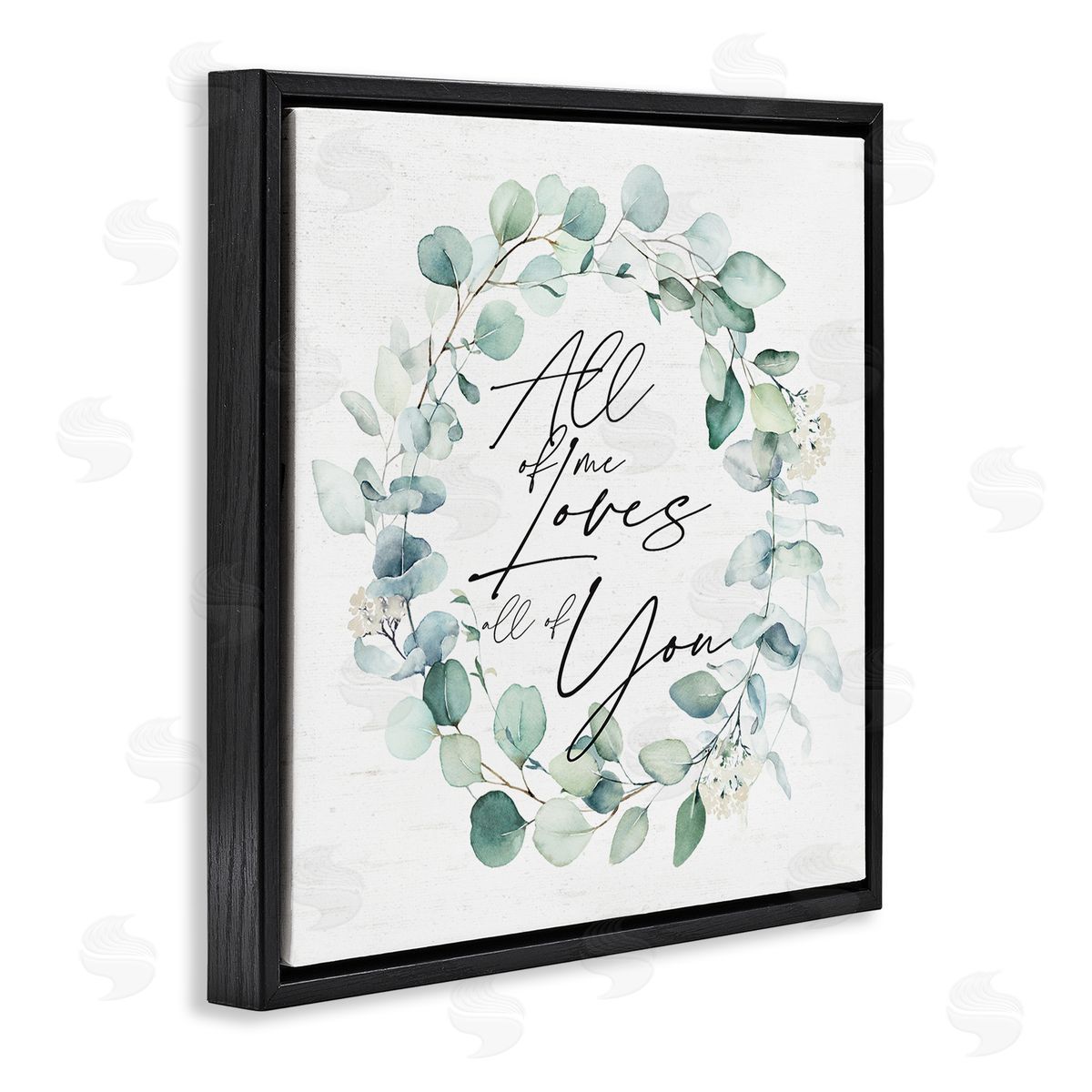 Lettered and Lined Love You Romantic Couple Botanical Plant Wreath Black Floating Frame Canvas Wall Art Print