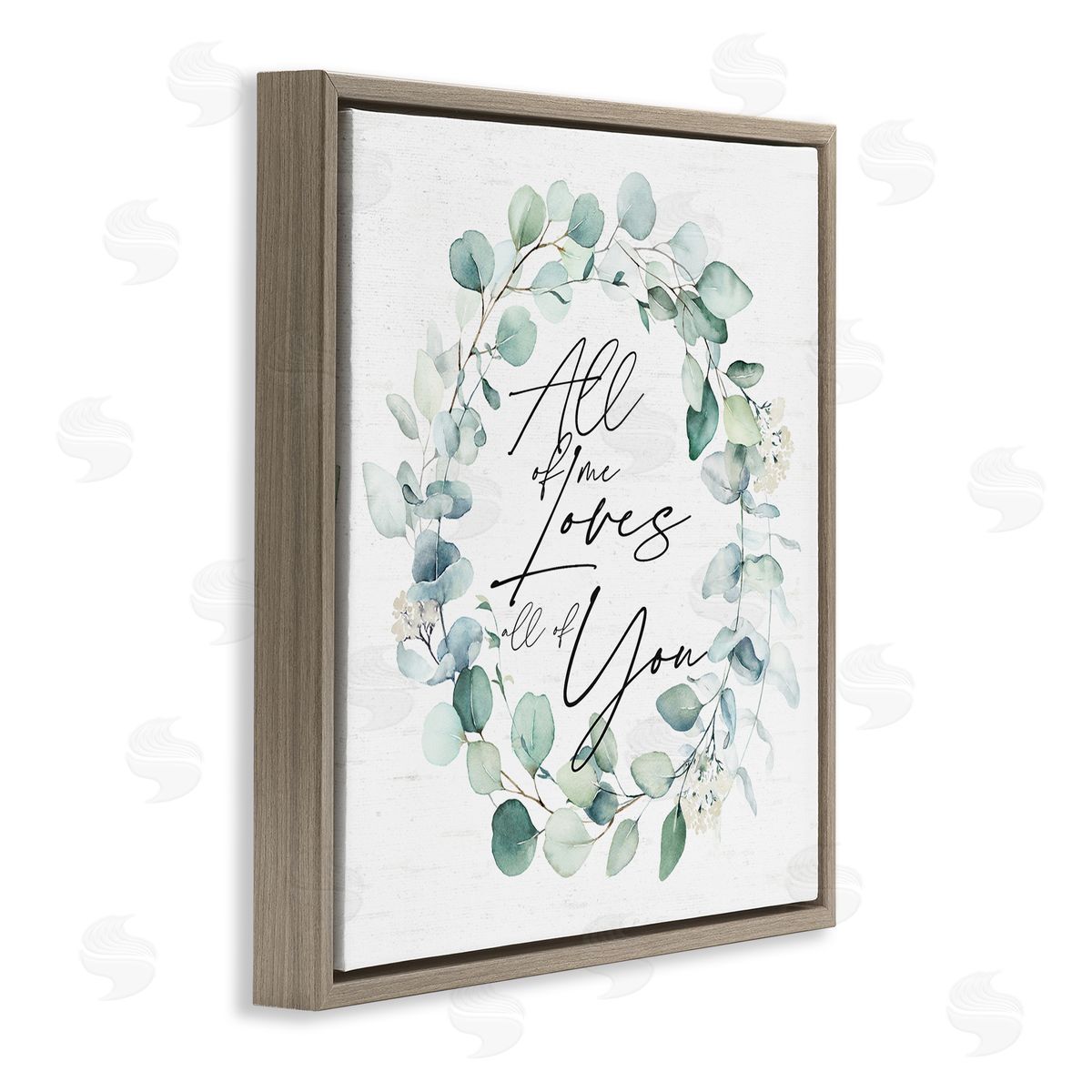 Lettered and Lined Love You Romantic Couple Botanical Plant Wreath Brown Floating Frame Canvas Wall Art Print