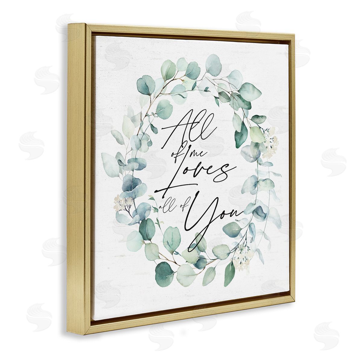 Lettered and Lined Love You Romantic Couple Botanical Plant Wreath Gold Floating Frame Canvas Wall Art Print