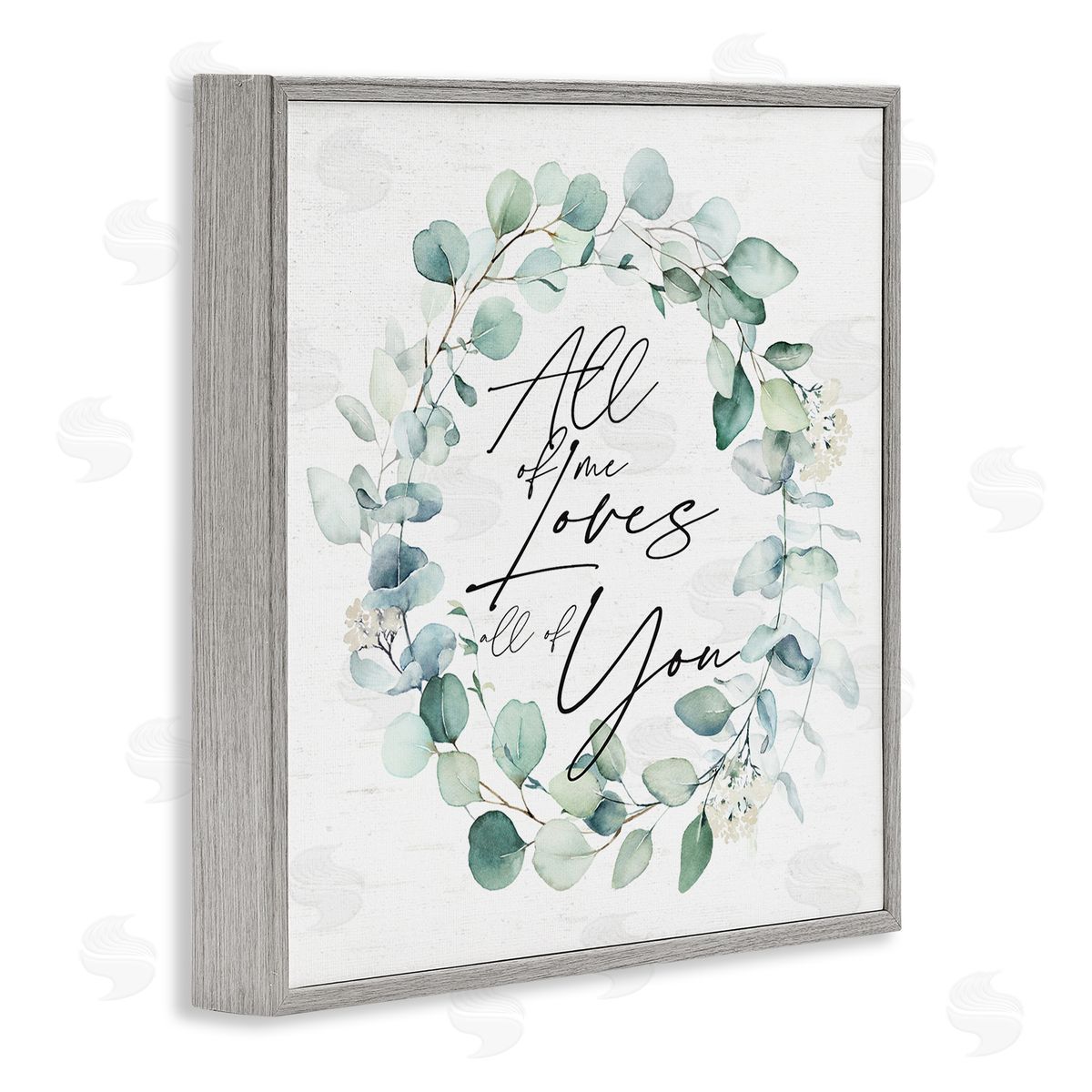 Lettered and Lined Love You Romantic Couple Botanical Plant Wreath Gray Framed Glicee Wall Art Print
