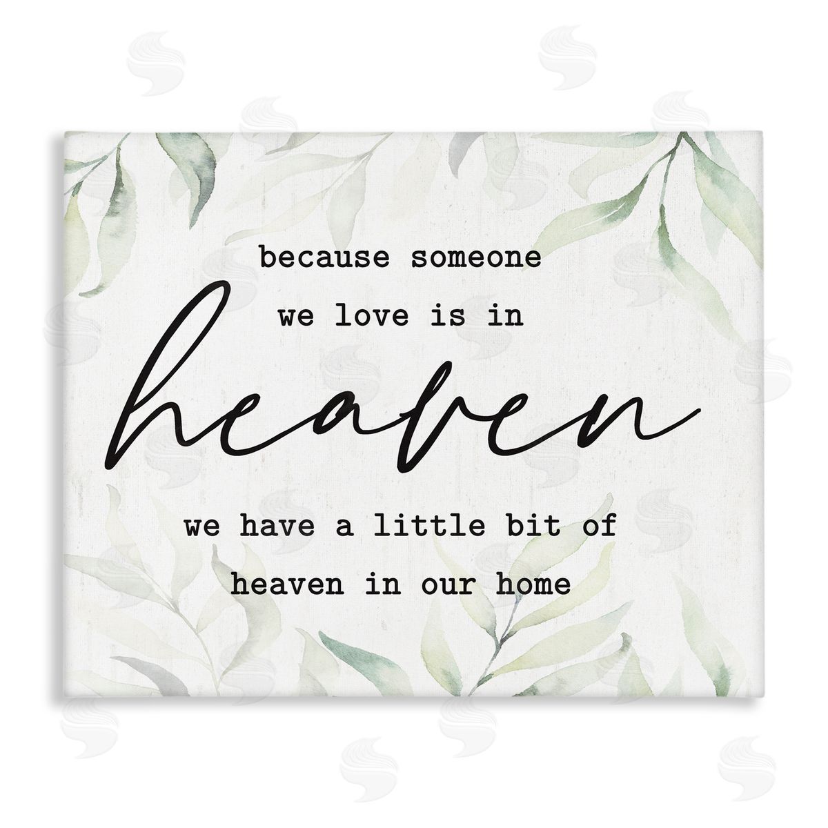Lettered and Lined Heaven In Our Home Tropical Plant Leaves Stretched Canvas Wall Art Print